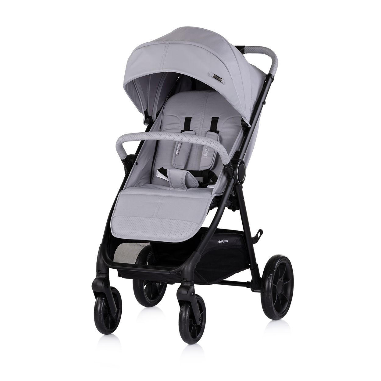 KINDERWAGEN Ultera hellgra klappbar Korb Federung Hinterradbremse Gurt - Schwarz, Metall (75/56/102cm) - Chipolino