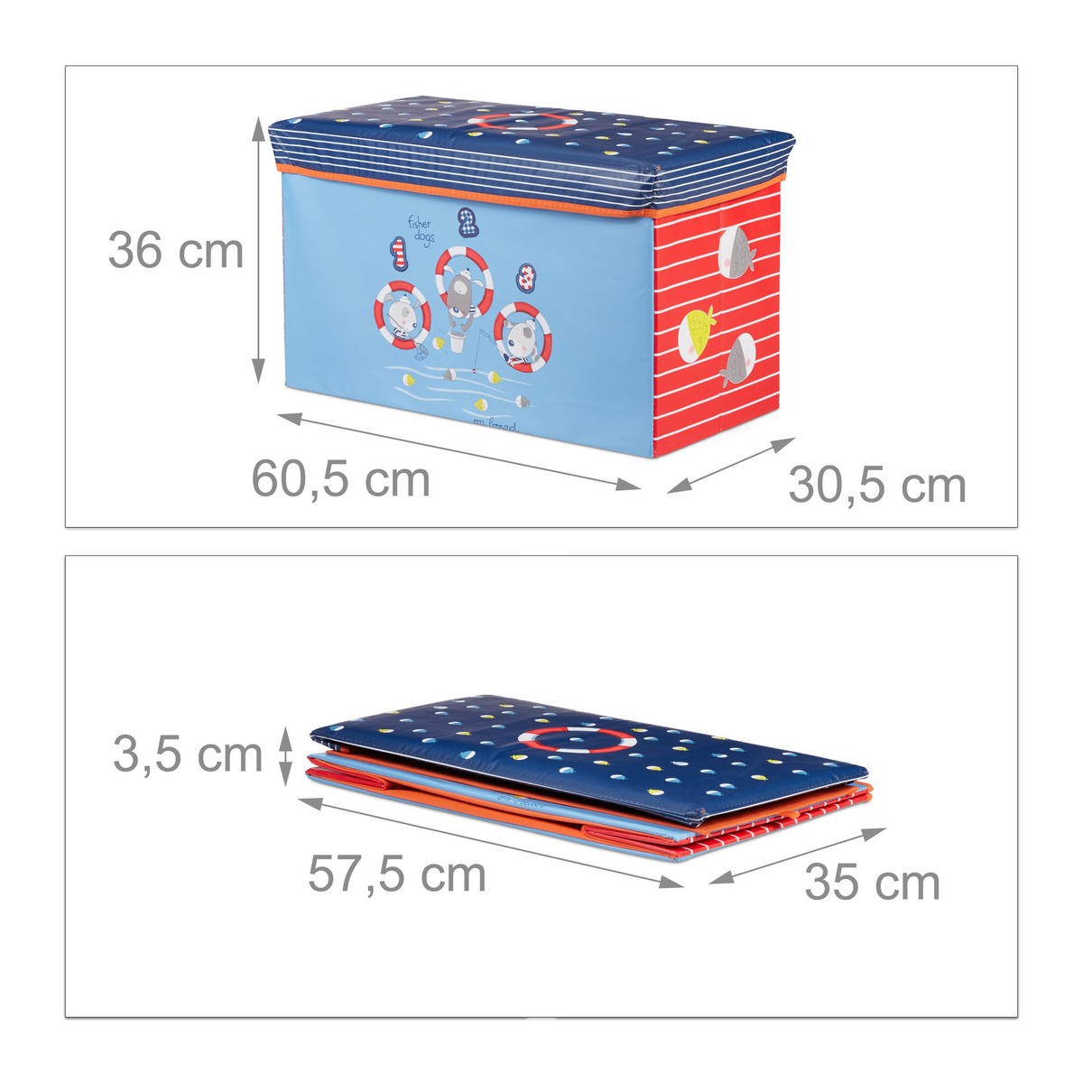 SITZBOX - Multicolor, Holzwerkstoff/Textil (60.5/36/30.5cm) - Relaxdays