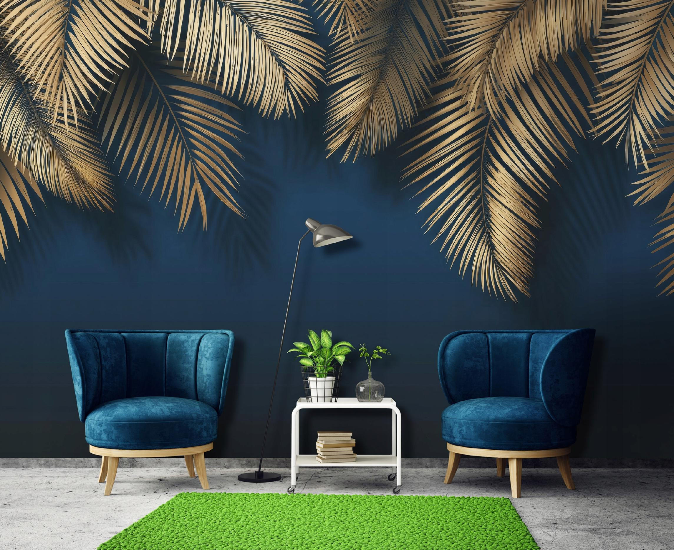 FOTOTAPETE Blätter Hängend Blau 400x280 cm - Multicolor, Papier (400/280cm) - Wallarena