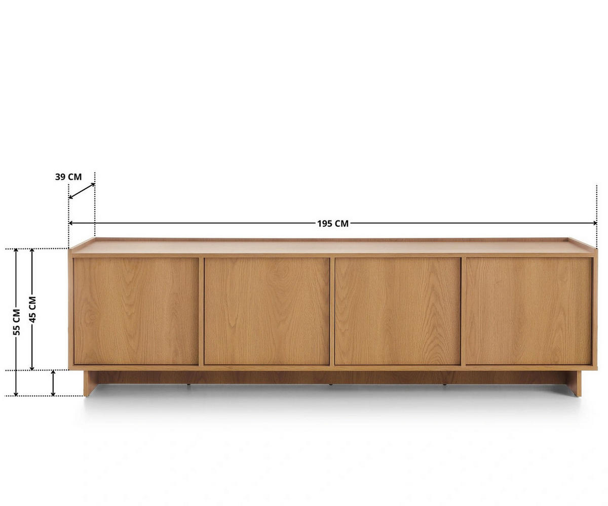 TV-LOWBOARD SUNA 195 cm (Karamell Eiche, Push to Open) - Eichefarben, Holz/Holzwerkstoff (195/55/39cm) - Ravio