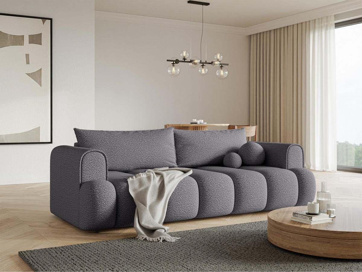 SCHLAFSOFA Dandelino Grau Boucle - Schwarz/Grau, Kunststoff/Textil (250/90/112cm) - Selsey