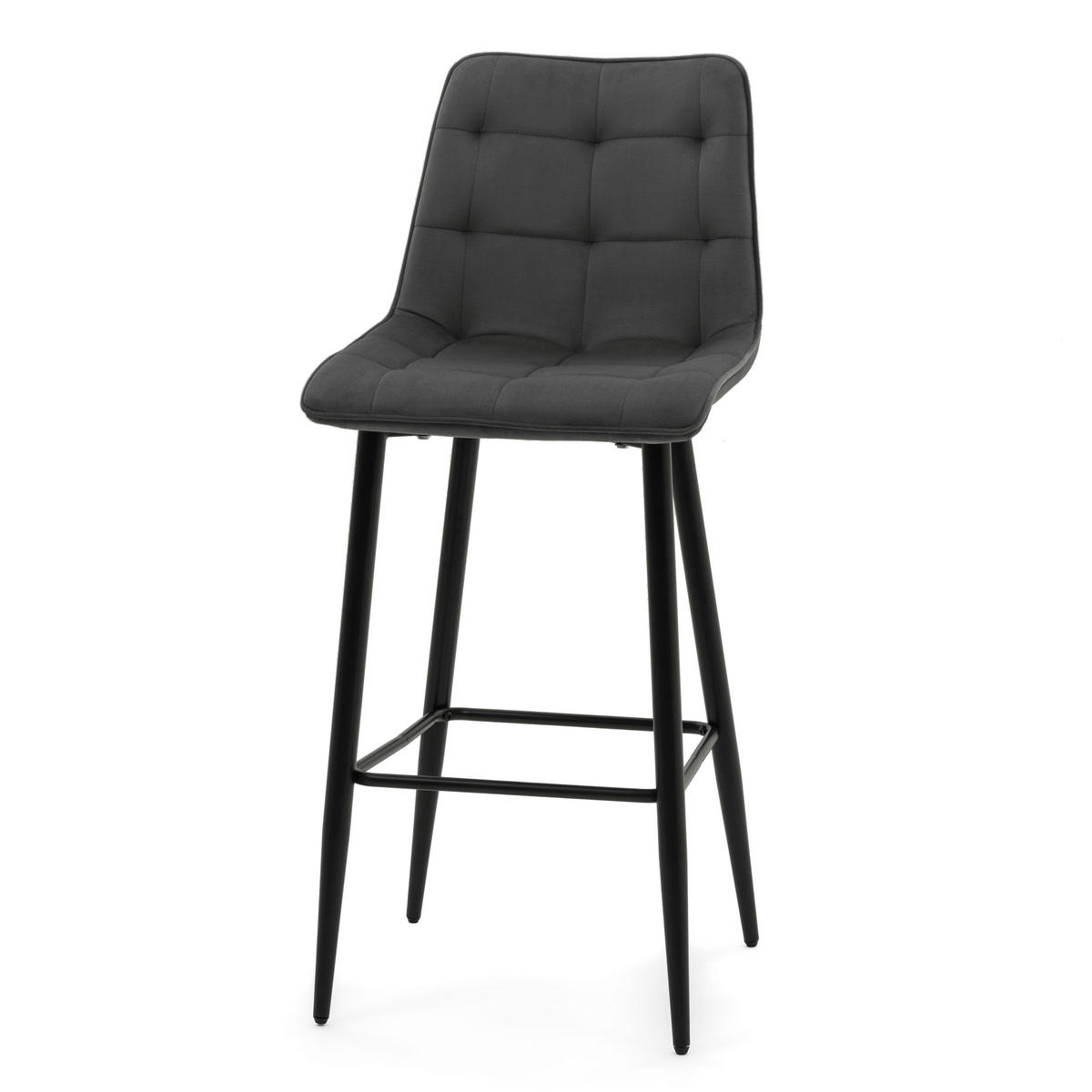 BARHOCKER CHIC gespolsterter mit Steppung - grau - Samt Velours - Schwarz/Grau, Textil/Metall (46/109/56cm) - NEW HOME