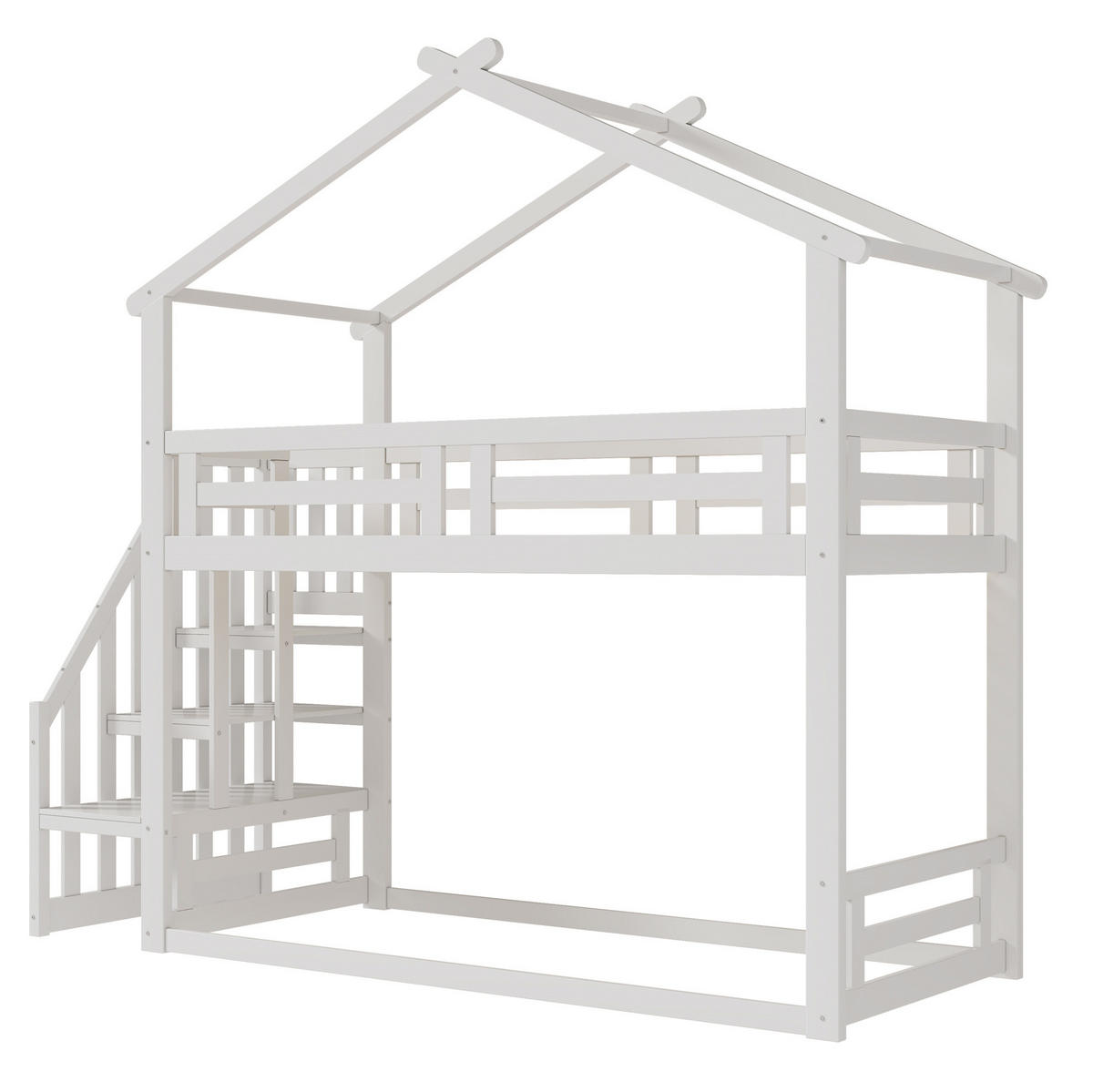 ETAGENBETT 90/200 cm mit Hausdesign, Sicherheitsleiter und Stauraumregal, Weiß - Weiß, Holzwerkstoff (90/200cm) - Redom