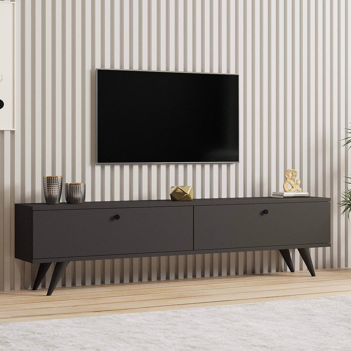 TV-ELEMENT 160 cm, Grau - Grau, Holz (25/40/160cm) - Oviala