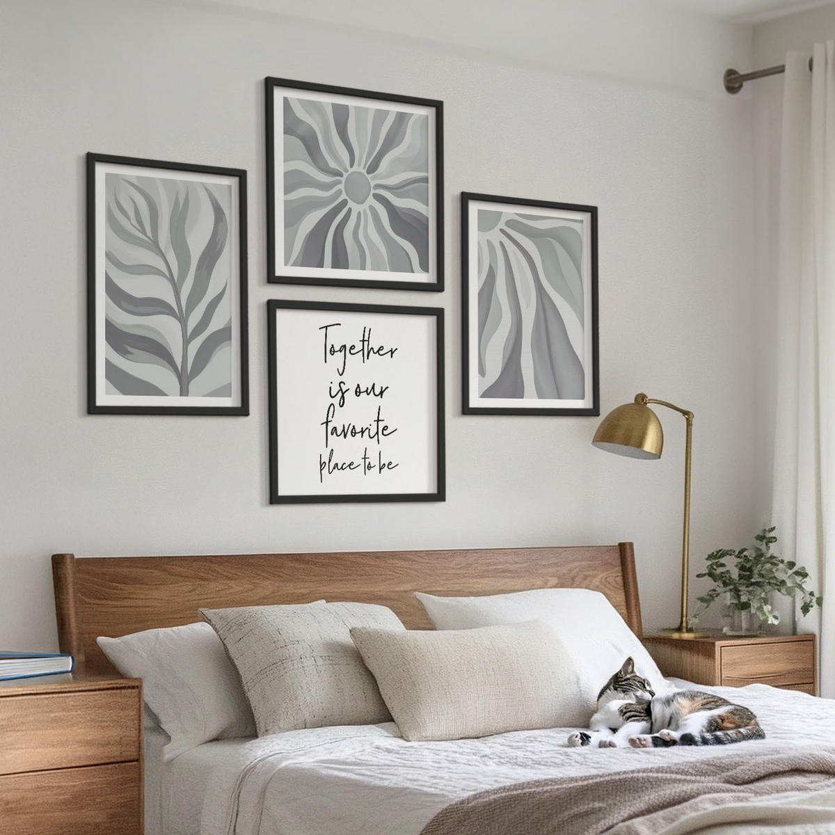 WANDBILDER 4er-Set - 50x50 cm & 40x60 cm Schwarzer Rahmen - Illustrationen mit floralen Pastellmustern - Schwarz, Kunststoff (50/50cm) - ArtPrintCave