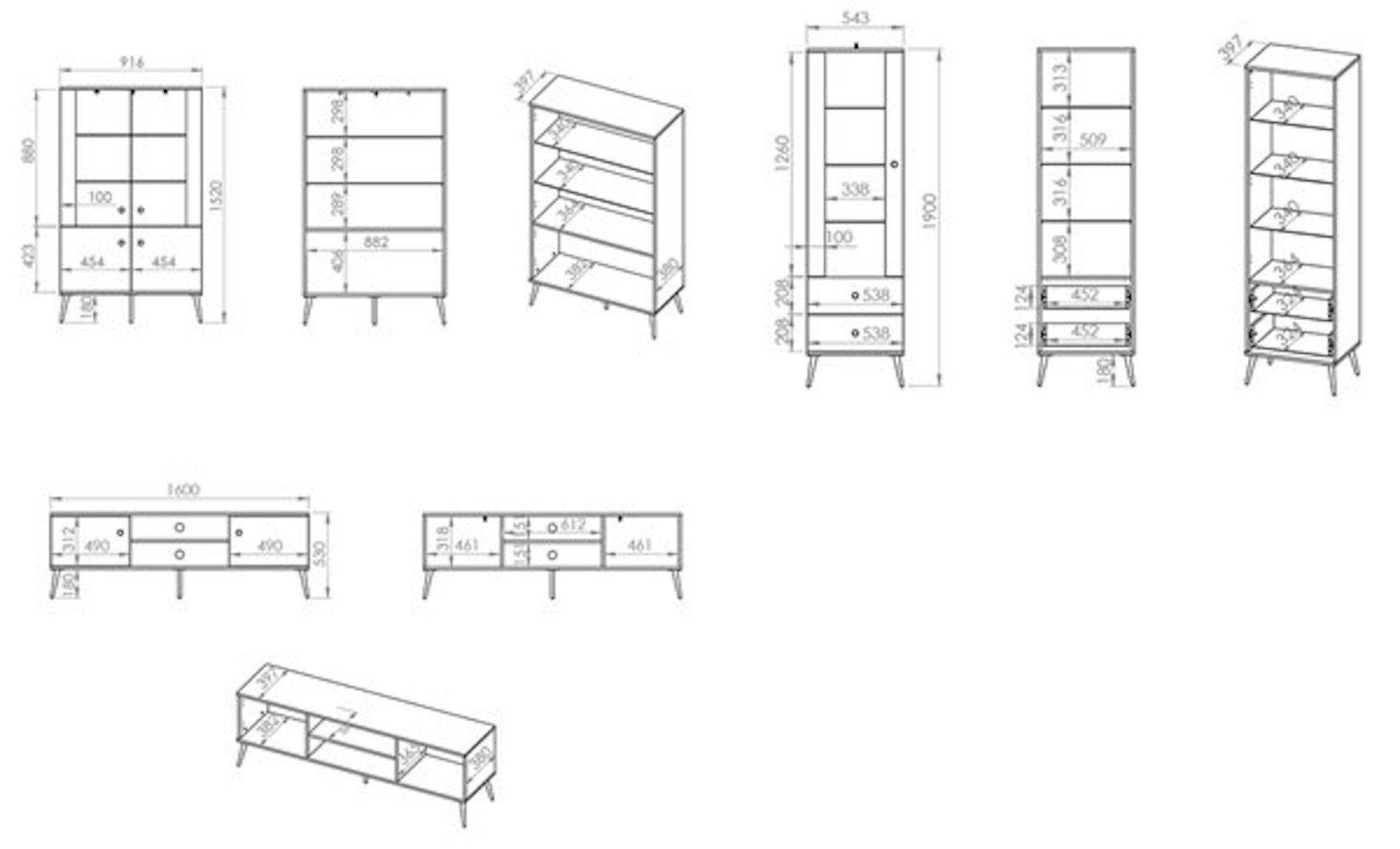 Thumbnail - Feldmann-Wohnen Wohnwand, Blau, Holz, 5 Fächer, 2 Schubladen, 307x190x40 cm, Wohnzimmer, Wohnwände, Wohnwand-Sets