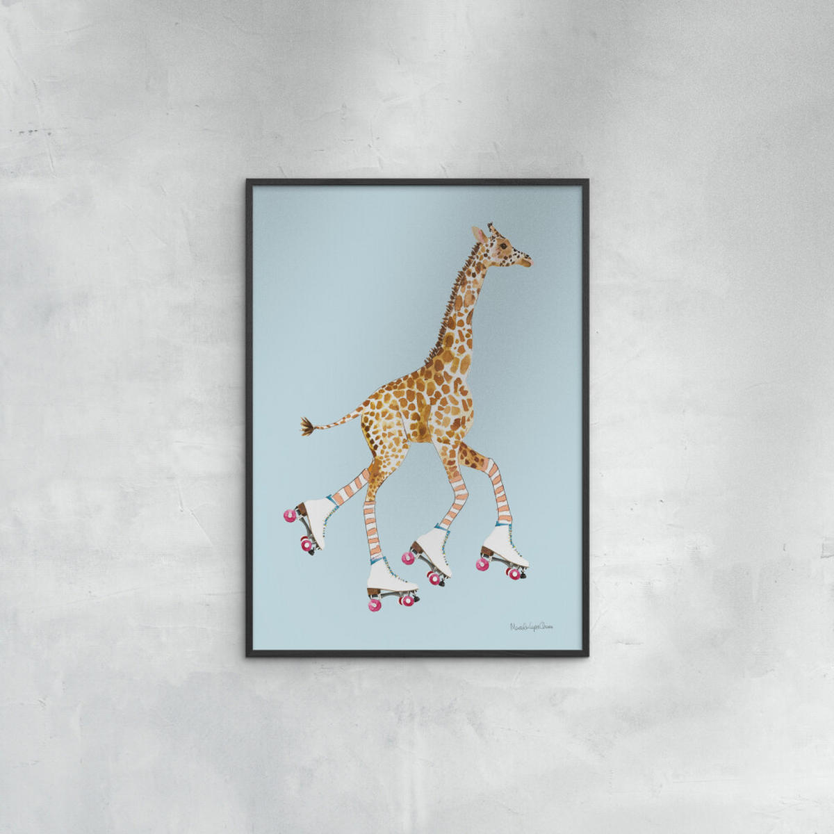 POSTER mit Rahmen Wild Apple - Giraffe joy ride VI - Blau/Schwarz, Holz/Papier (50/70cm) - Poster&Frame