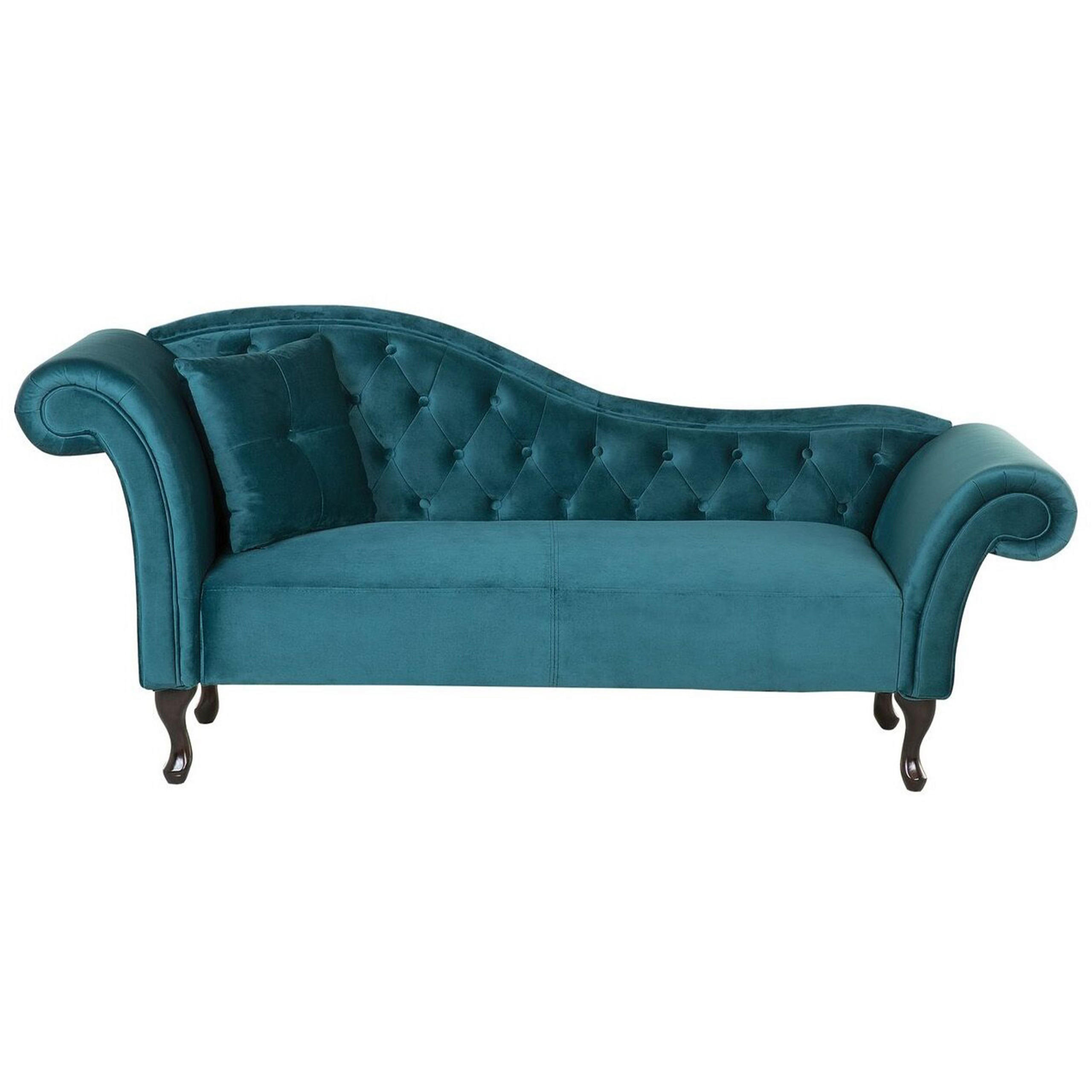 CHAISELONGUE Samtstoff blaugrün linksseitig Lattes - Blau, Textil (188/87/59cm) - Beliani