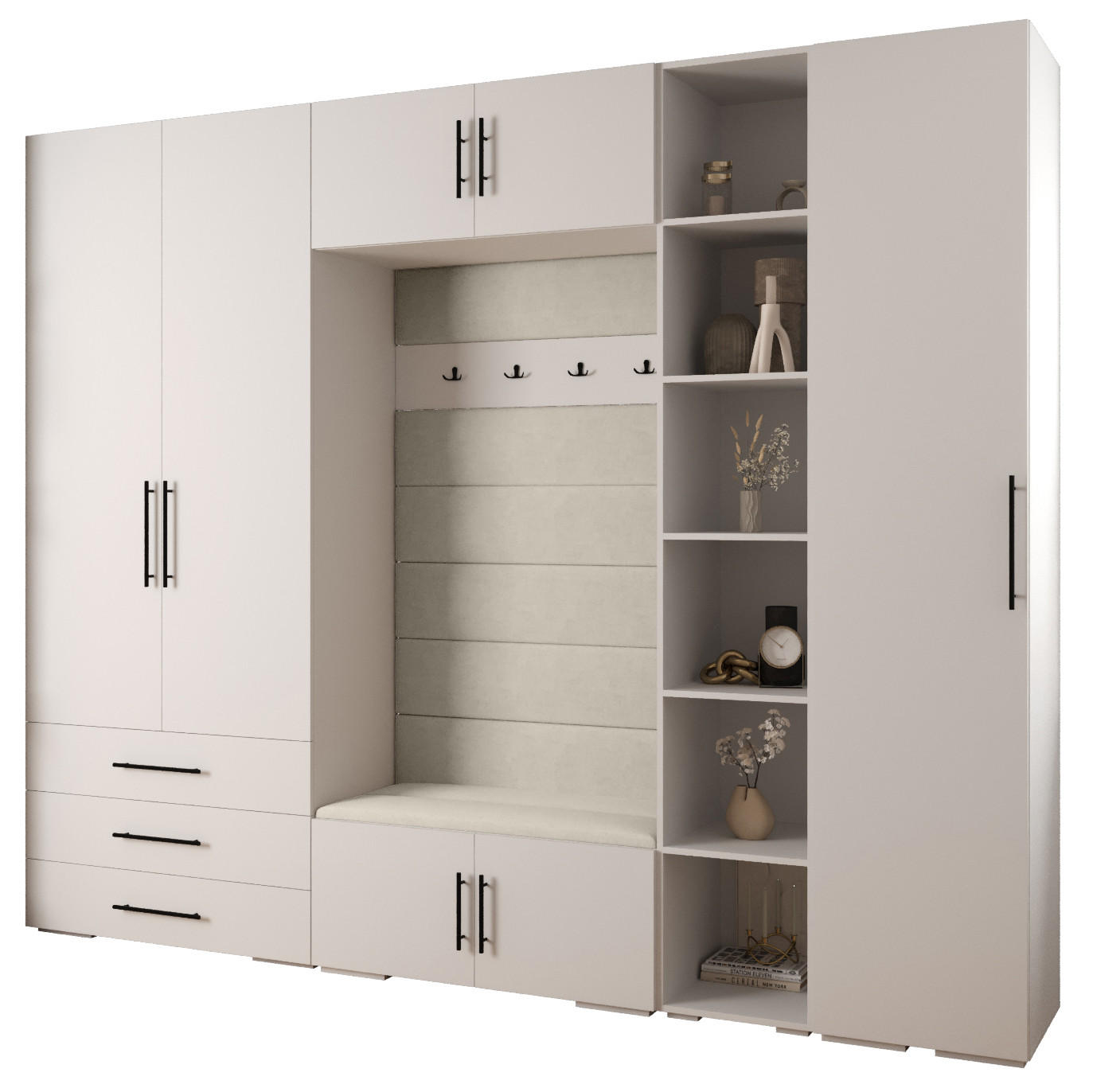 Abiks Möbel Garderoben-Set Weiß, Beige, Schwarz 290x236.7x47 cm