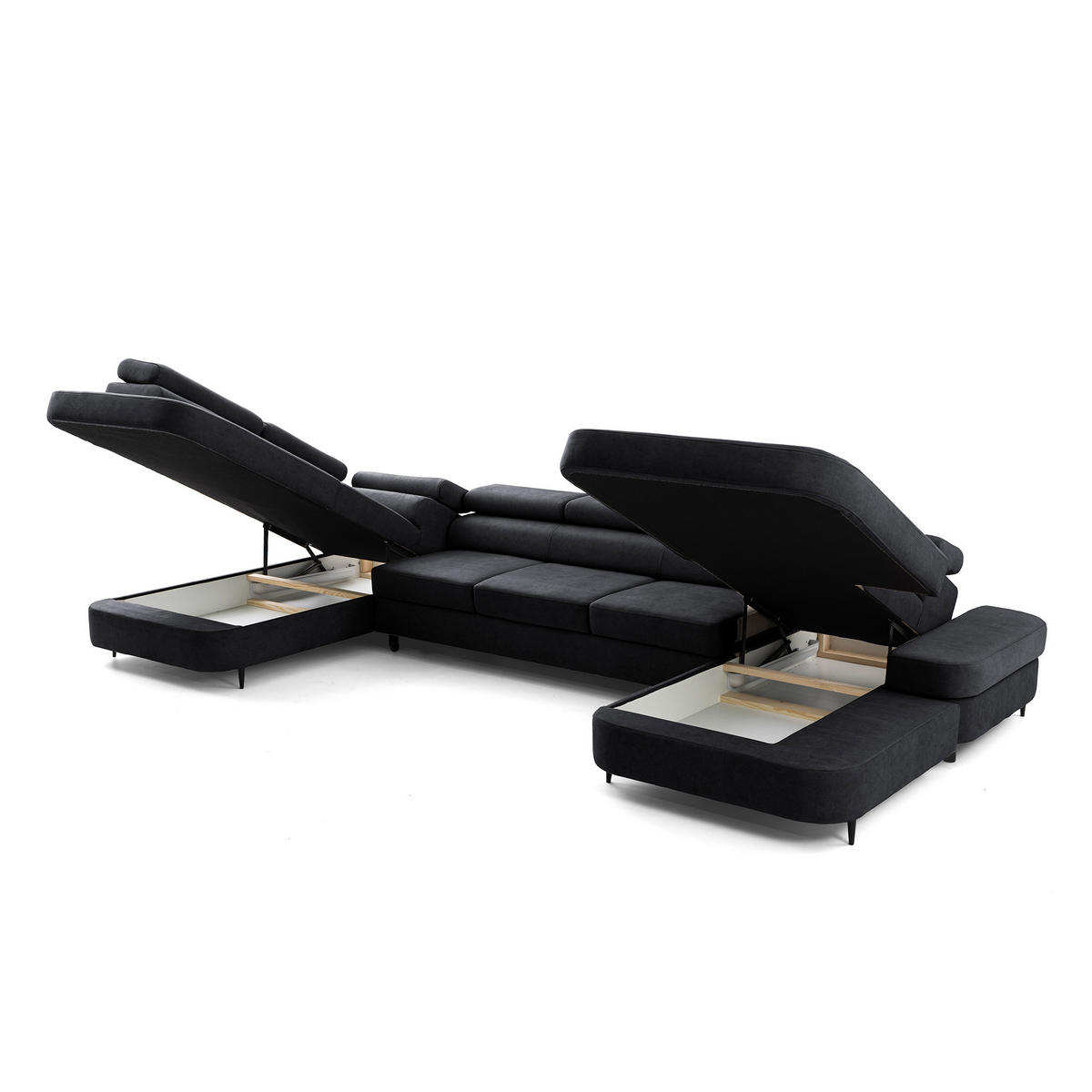 ECKSOFA U-Form PRIAM MAXI U Links mit Schlaffunktion 125x317 Velours Dunkelgrau - Dunkelgrau/Schwarz, Holz/Textil (203/91/400cm) - Muffo
