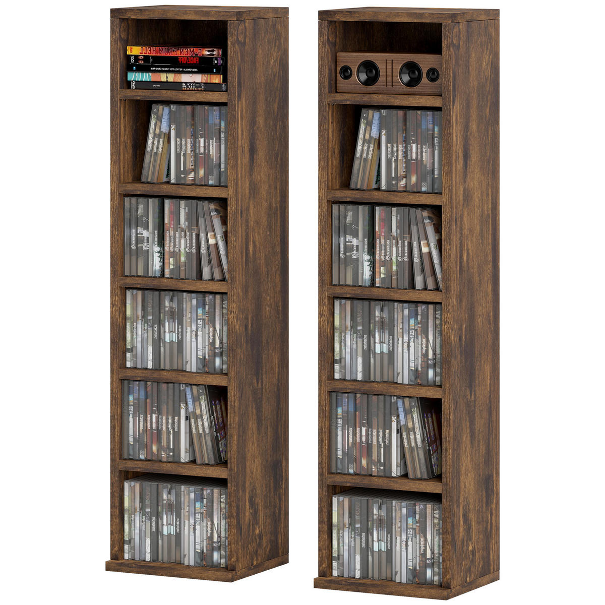 CD-REGAL 2er-Set DE-14441 12 Fächer für 204 CDs Rustikales Braun - Braun, Holzwerkstoff (22.5/88.5/21cm) - ComfortXL