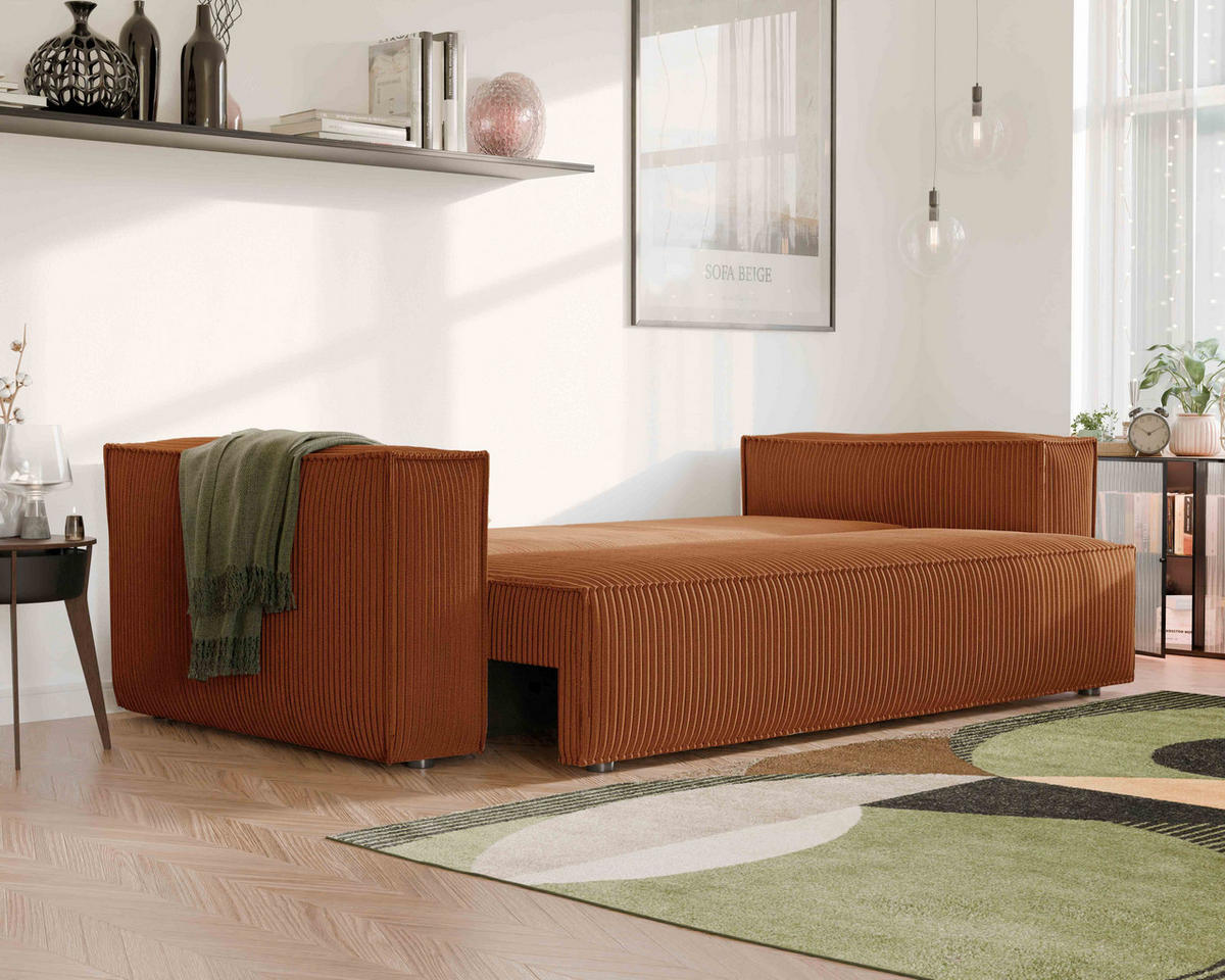 SOFA mit Schlaffunktion und Bettkasten, Ziegelrot - Orange, Holzwerkstoff/Textil (240/84/105cm) - Idohome