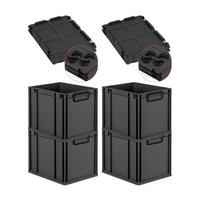 EUROBOX 4x NextGen Color mit Auflagedeckel 32x30x40 cm 30 Liter Schwarz Griffe schwarz zu - Anthrazit/Schwarz, Kunststoff (30/32/40cm) - PROREGAL