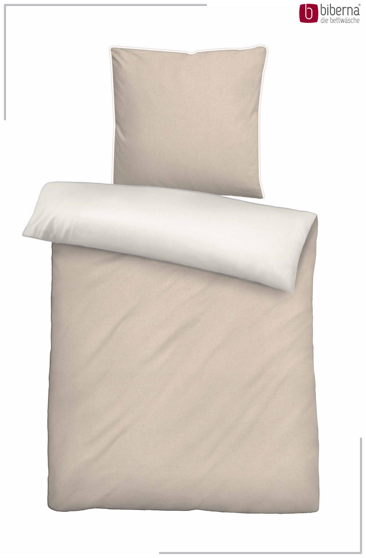 BETTWÄSCHE-GARNITUR Premium Biber Melange UNI kitt, 155x200 cm + 80x80 cm - Beige, Textil (155/200cm) - biberna