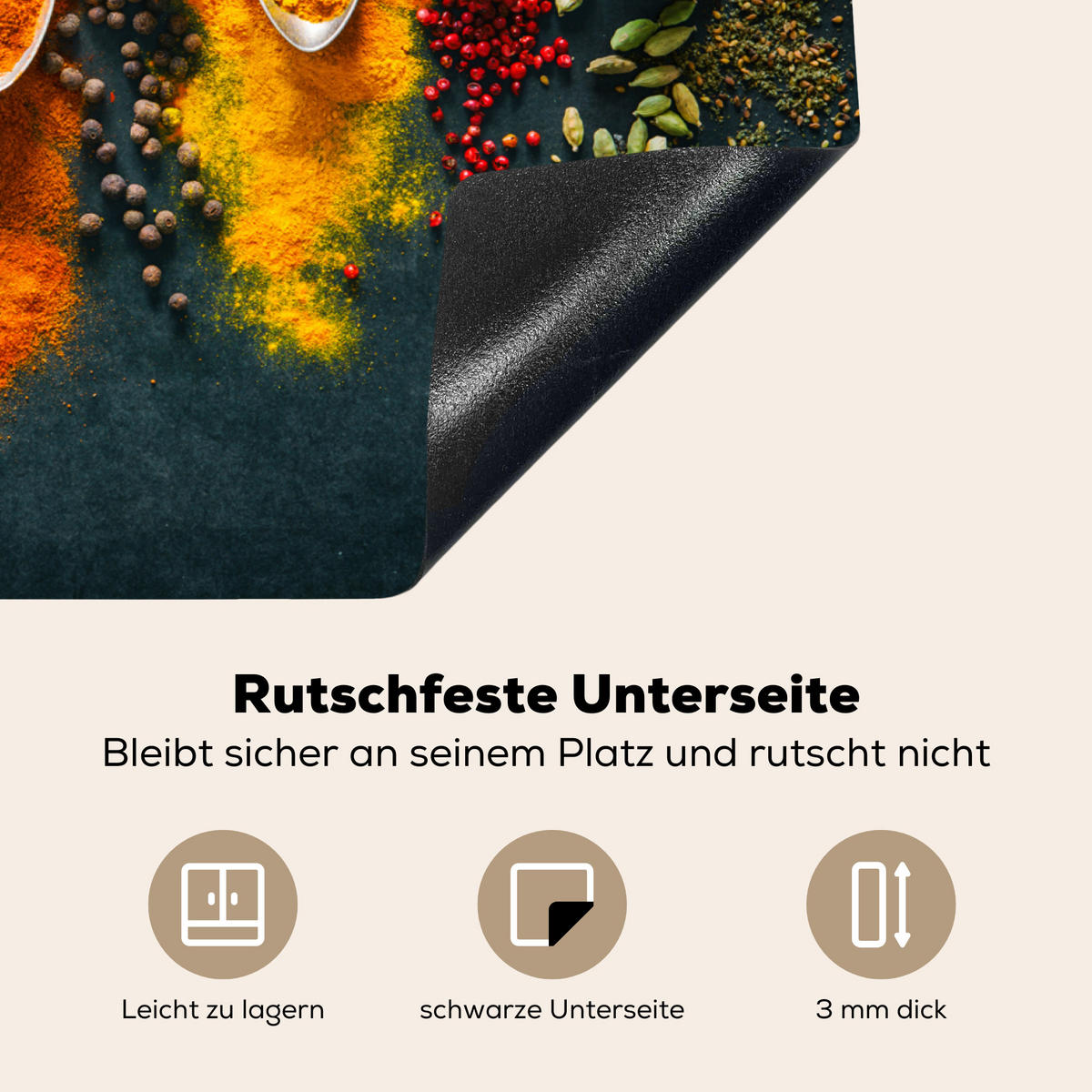 HERDABDECKPLATTE Kräuter - Gewürze - Löffel 65x52 cm - Multicolor, Kunststoff (65/0.2/52cm) - MuchoWow
