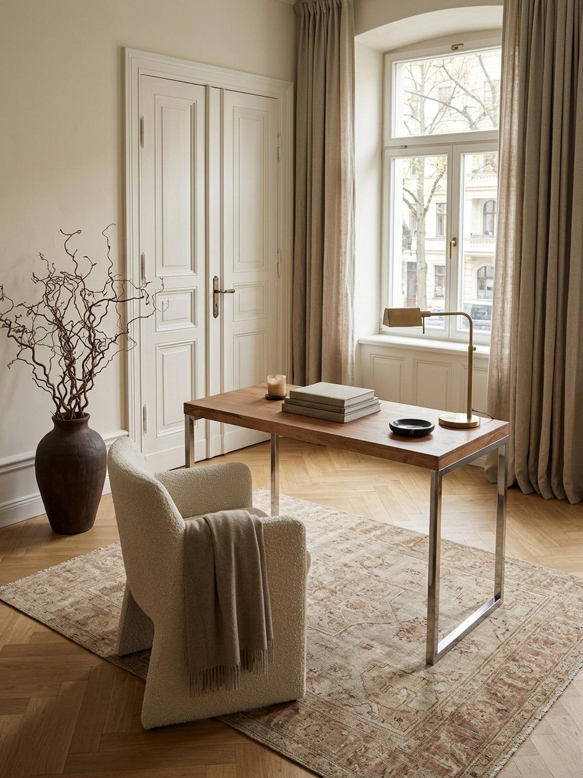 SCHREIBTISCH Massivholz Landhausstil Chromgestell ISEN, Beige 120x60x76 cm - Beige/Silberfarben, Holz/Metall (60/120/76cm) - KADIMA DESIGN