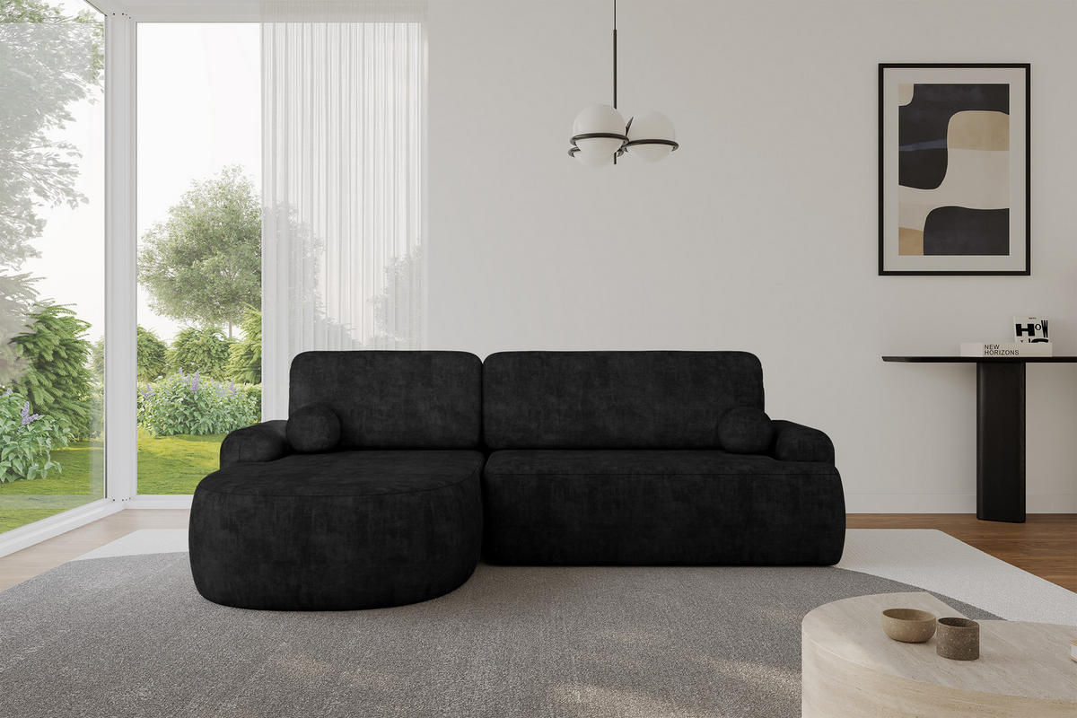 ECKSOFA mit Schlaffunktion und Bettkasten LIRA-L - 264x172x89 Schwarz - Schwarz, Holzwerkstoff/Textil (264/172cm) - ALTDECOR