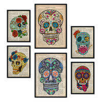 POSTER Set Mit 6 Vintage Skulls Sammlung A3 & A4 Schwarzer Rahmen - Schwarz, Papier (29/3cm) - Nacnic
