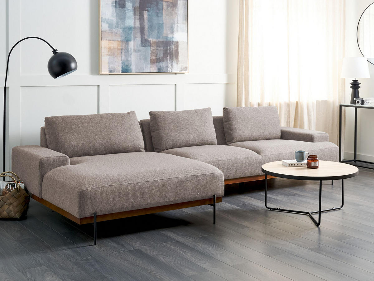3-SITZER-ECKSOFA hellbraun linksseitig Mariferd - Hellbraun/Dunkelbraun, Textil (316/146cm) - Beliani