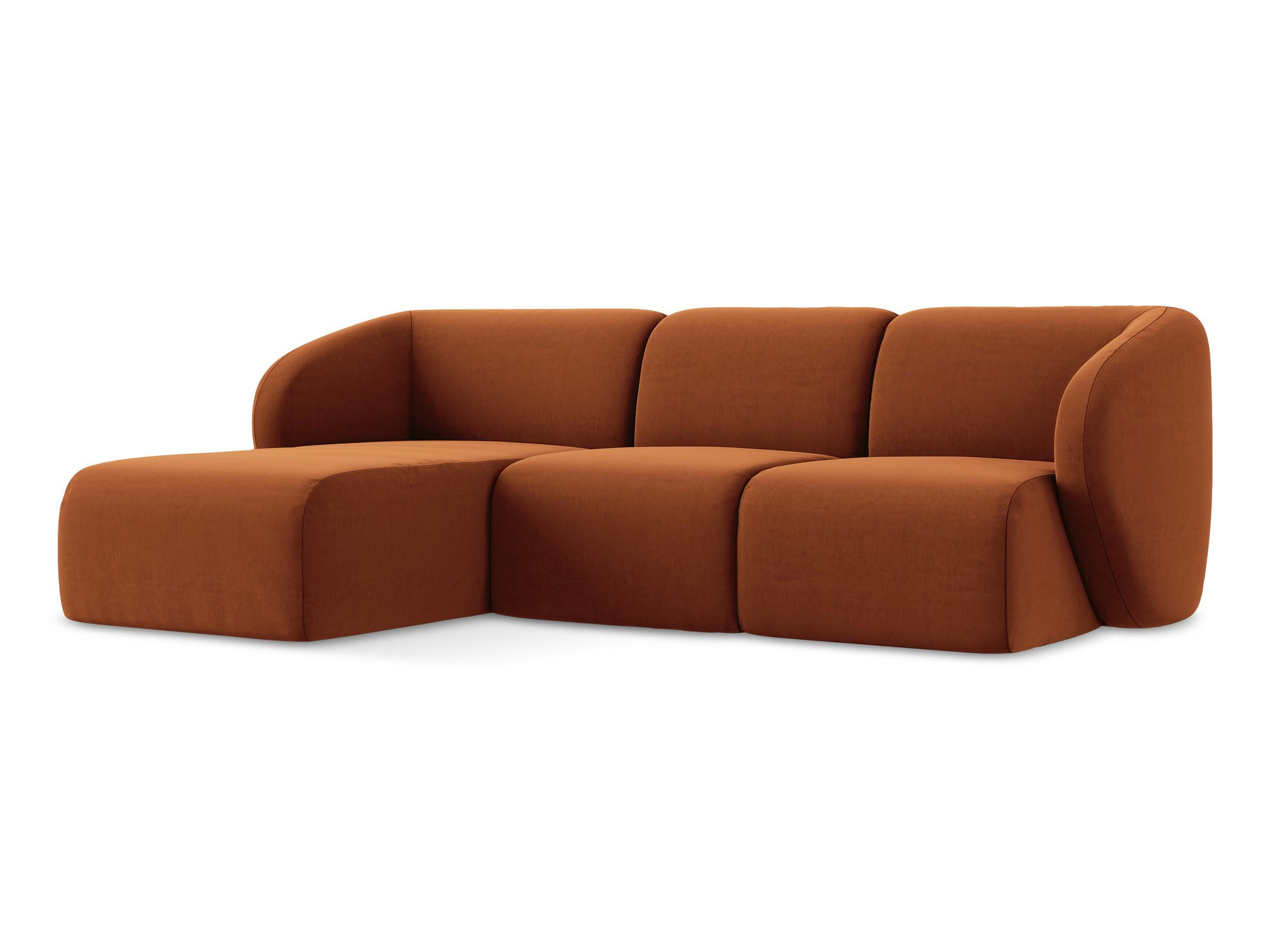 ECKSOFA Links Samt Stoff Orange - Terracotta/Schwarz, Holzwerkstoff/Kunststoff (248/166cm) - Makamii