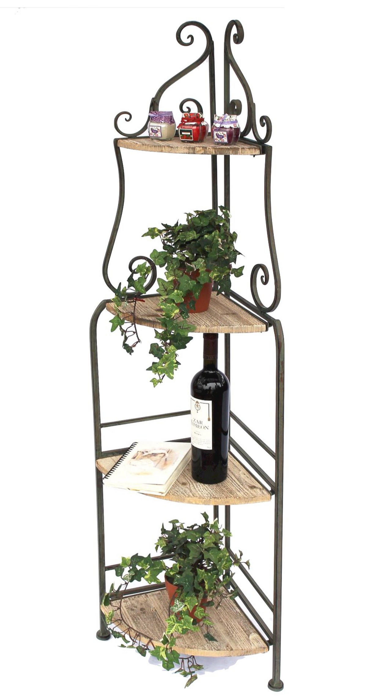 ECKREGAL 145 cm Metall mit 4 Holzablagen 12061 - Grün, Metall (30.5/144.5/30.5cm) - DanDiBo