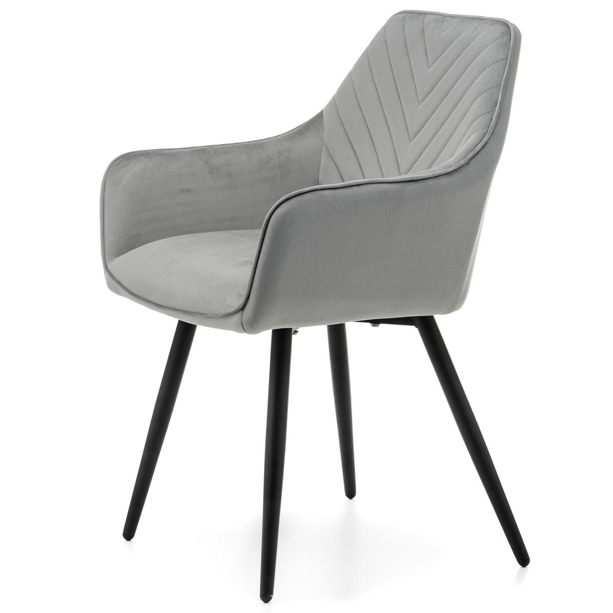 STUHL VASTO gepolstert mit Steppung - hellgrau - Samt Velours - Hellgrau/Schwarz, Textil/Metall (58/87/60cm) - NEW HOME