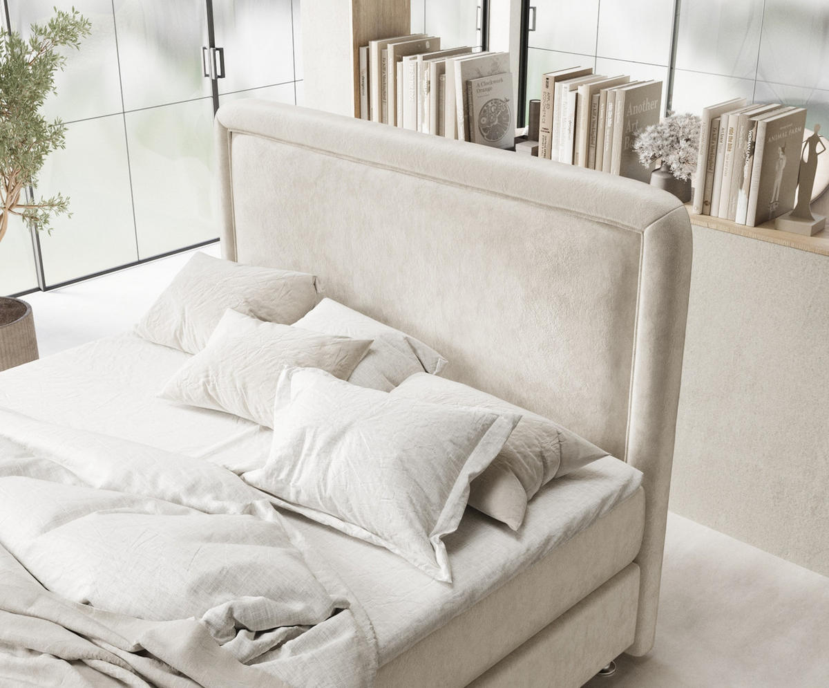 BOXBETT Salvi Ecru 140/200 cm mit Matratze und Topper - Ecru/Silberfarben, Holz/Holzwerkstoff (140/200cm) - Maison de Reve