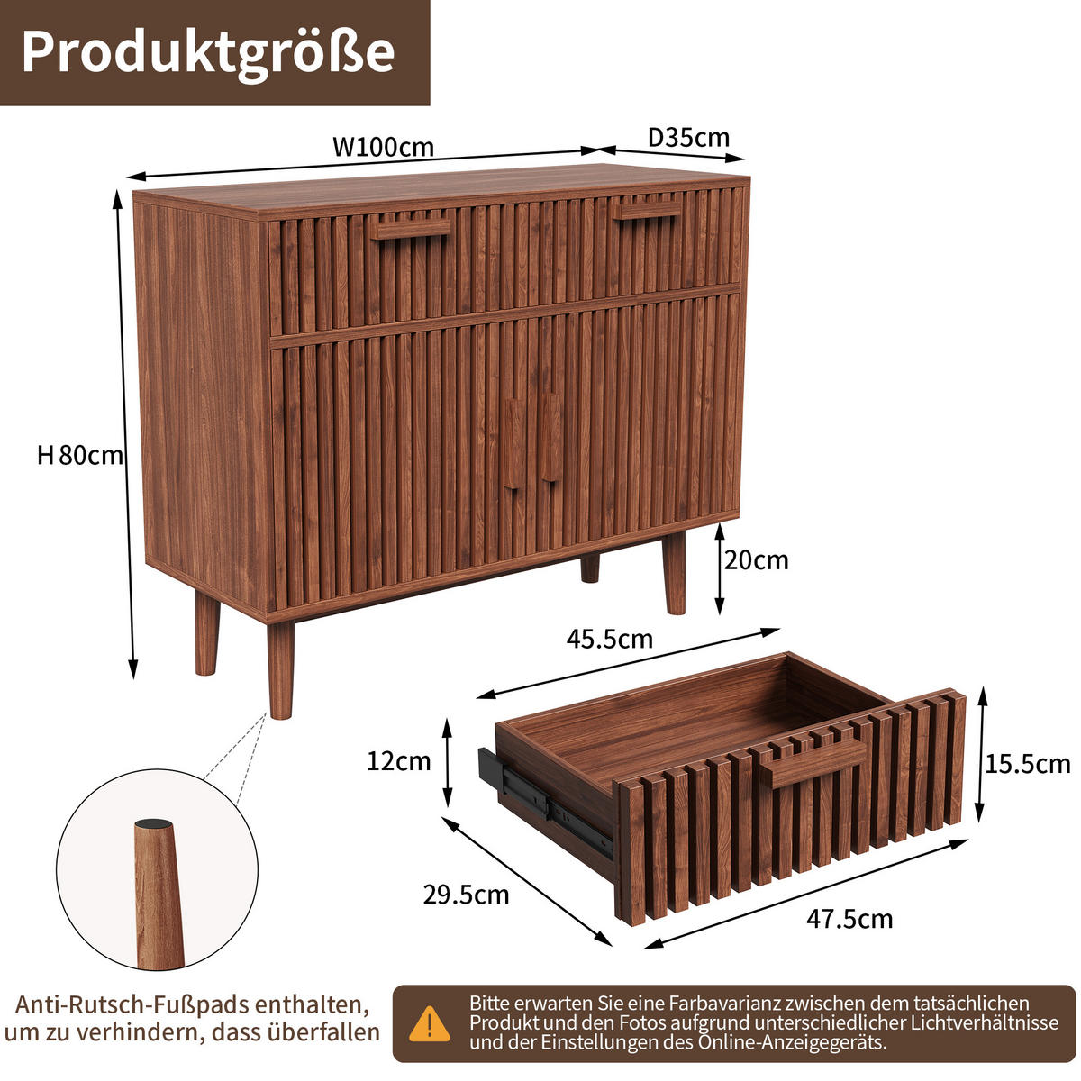 SIDEBOARD Nussbaumfarben 100cm Kommode mit 2 Türen 2 Schubladen Landhaus modern - Nussbaumfarben, Holz (100/80/35cm)