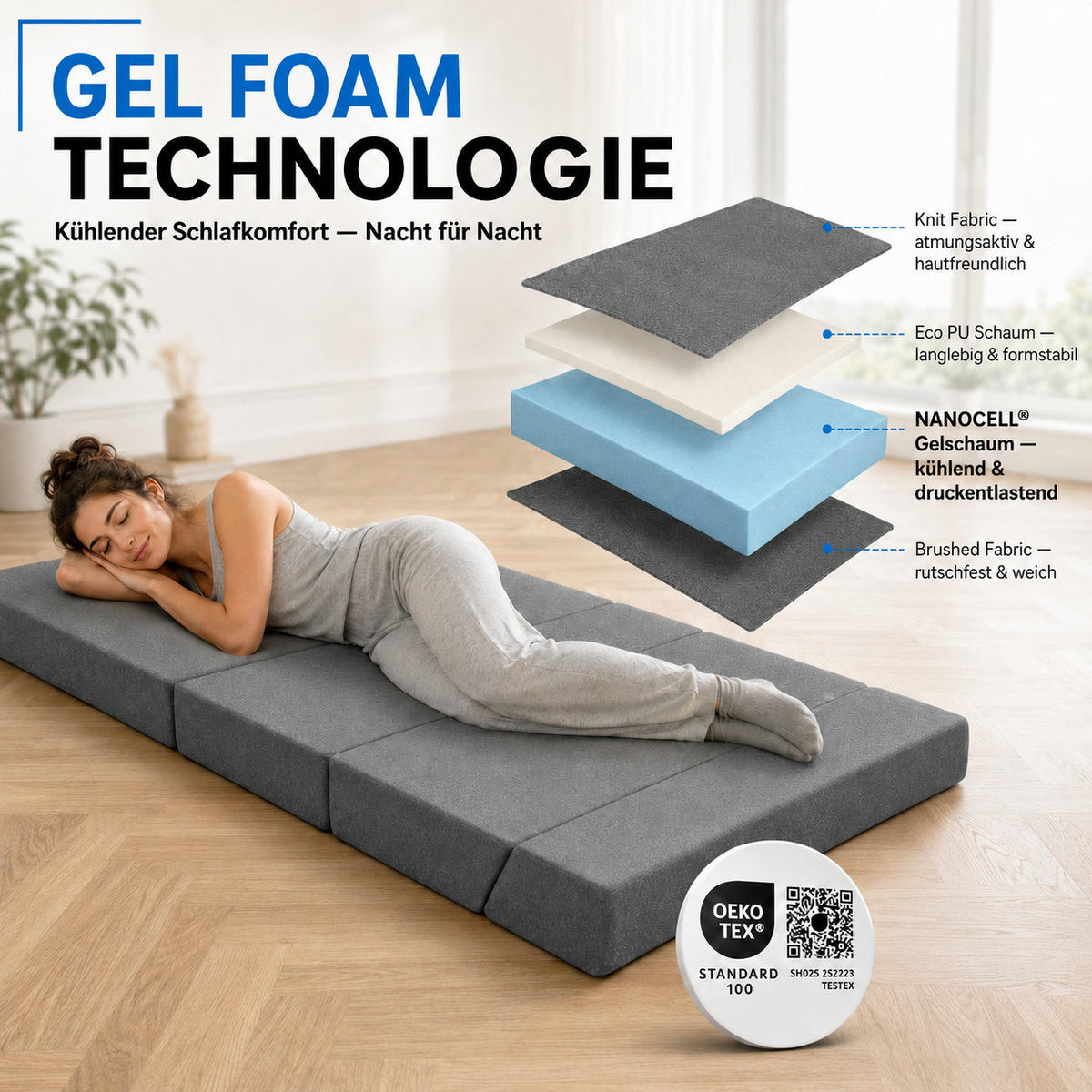 FALTMATRATZE MULTIFOLD, 120x200cm - Grau, Textil - Arensberger