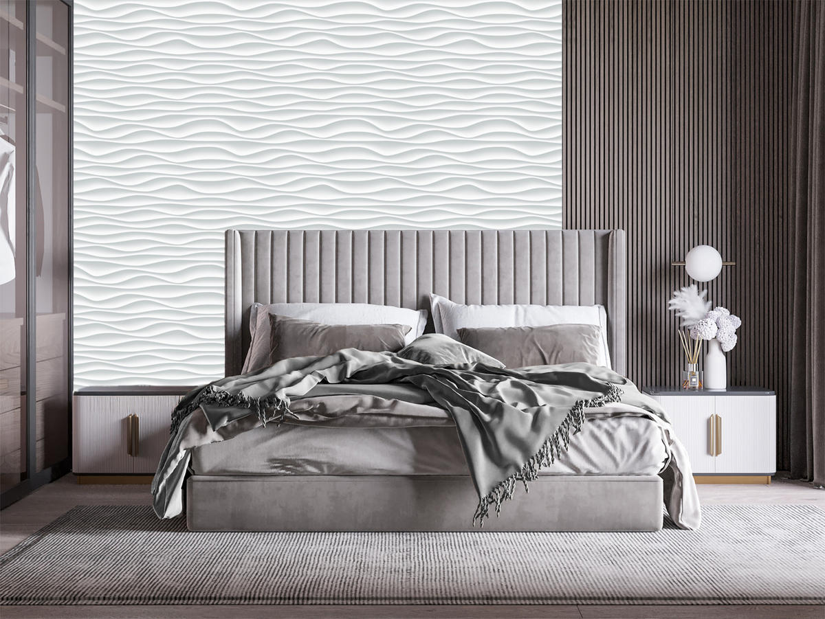 VLIESTAPETE Geometrische Wellen in 3D-Optik – Weiß, Grau – 50x1000 cm - Weiß/Grau, Papier (50/1000cm) - Muralo
