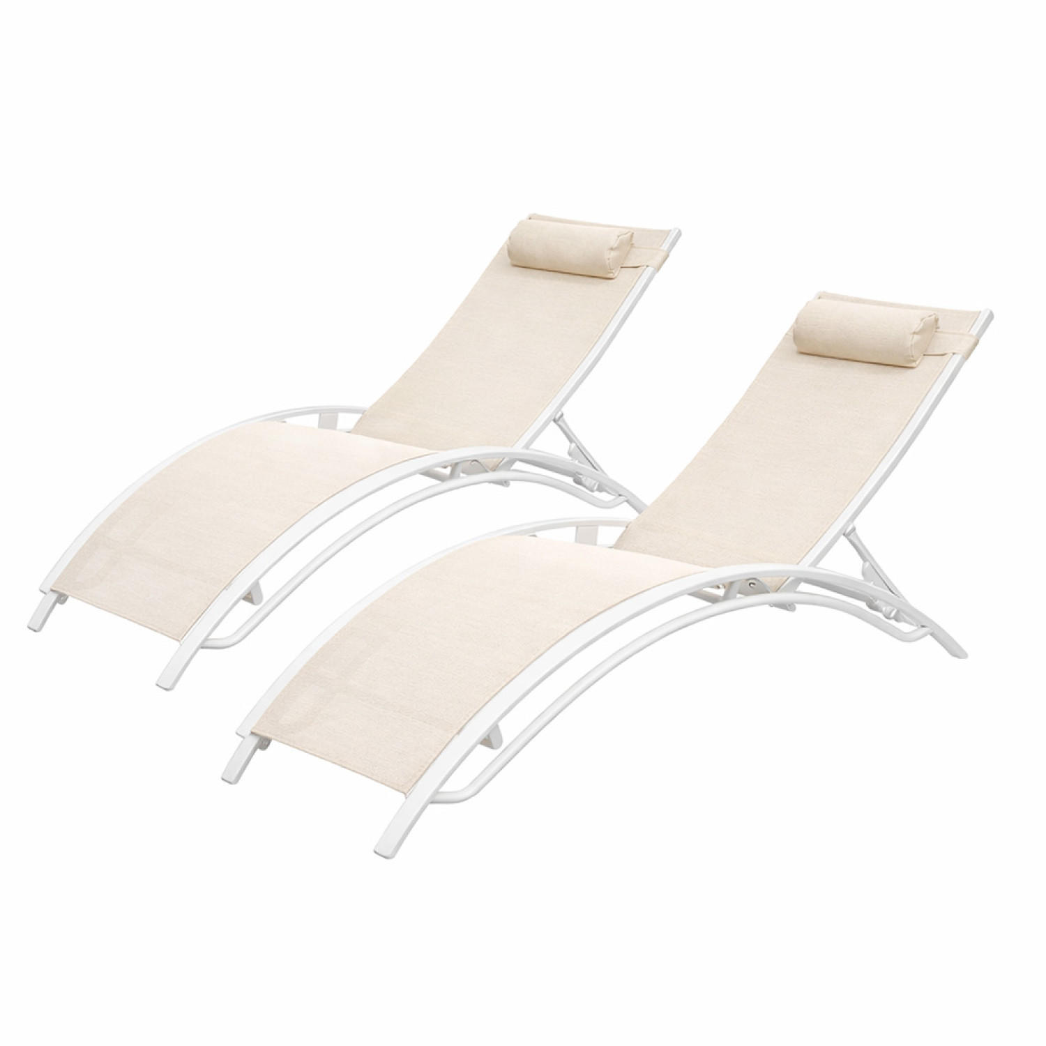 LIEGESTÜHLE Cali aus Stahl Weiß 2er-Set + Tisch - Weiß, Metall (81/59/157cm) - Concept Usine