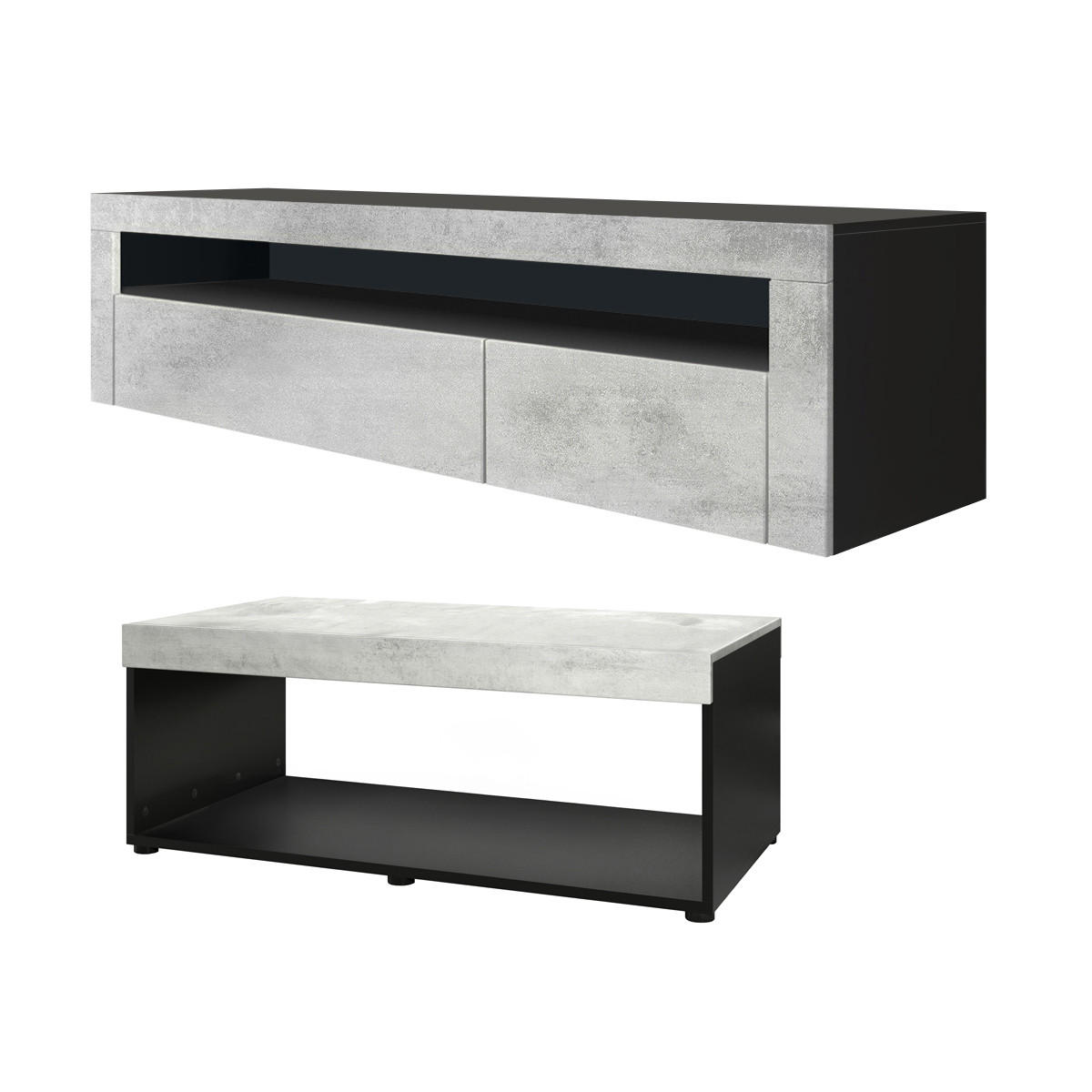 WOHNZIMMERSET Berlin Beton Oxid Optik - Hellgrau, Holzwerkstoff (155/46/40cm) - Vladon