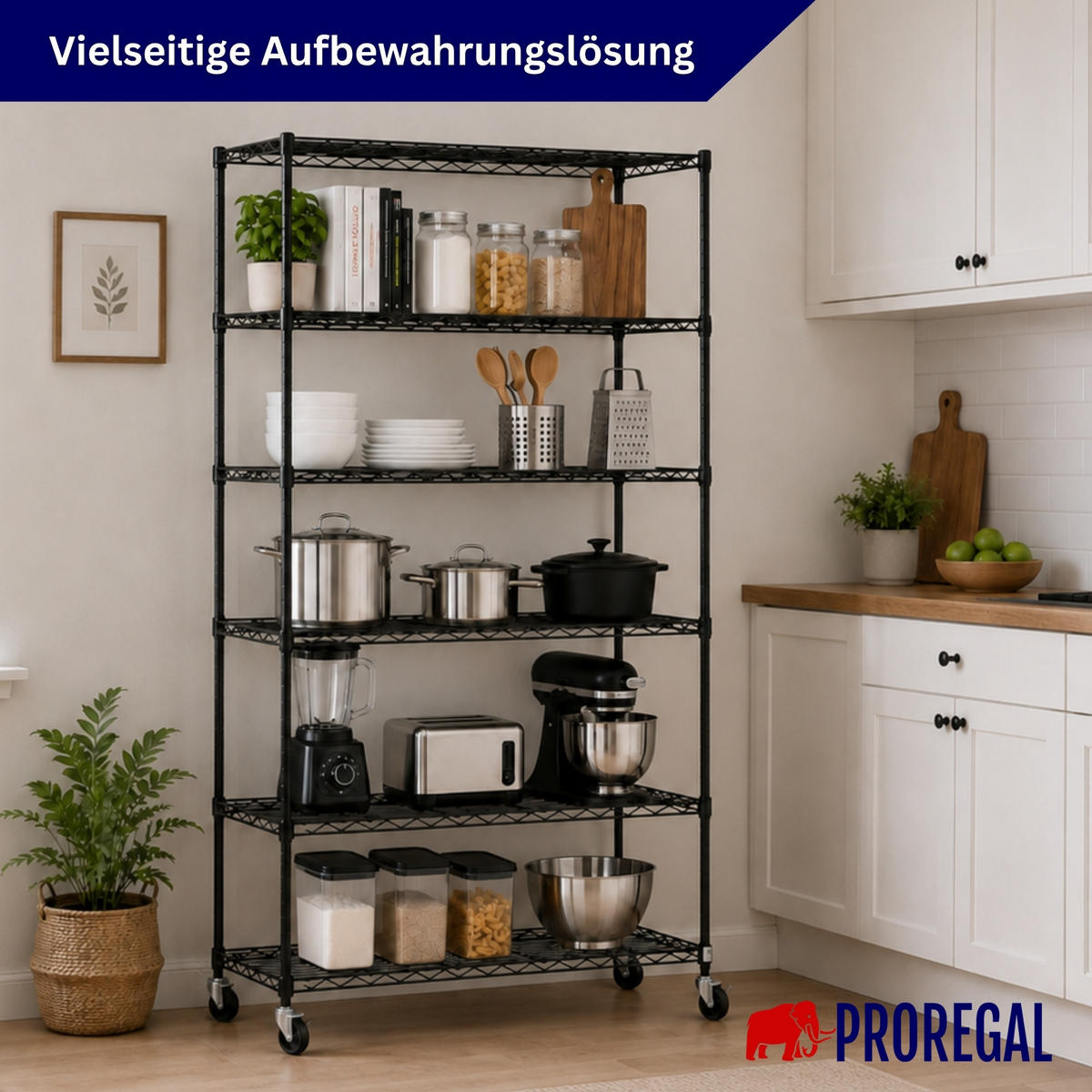 GITTERREGAL HADES mit Rollen & 6 Gitterböden Metall 160x90x40cm Schwarz - Schwarz, Metall (90/160/40cm) - PROREGAL