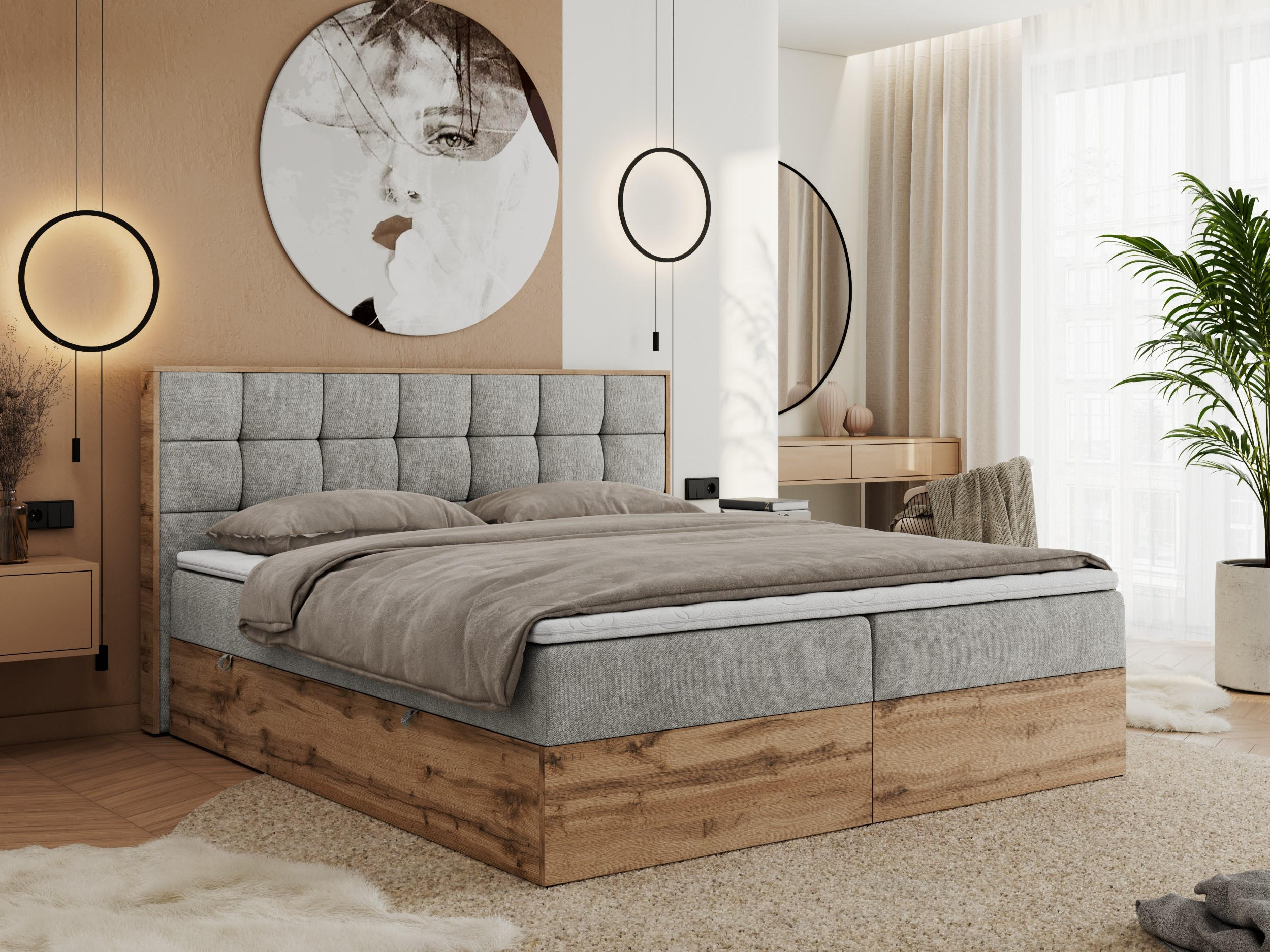 BOXBETT ALBERO 1 - 120/200 Grau Struktur - H3 - Grau, Holz/Textil (120/200cm) - MKS