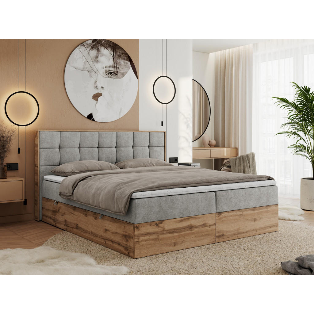 Thumbnail - MKS Boxbett, Grau, Textil, 2-Sitzer, H4, 7-Zonen, Rechteckig, 160x200 cm, Schlafzimmer, Betten, Boxspringbetten