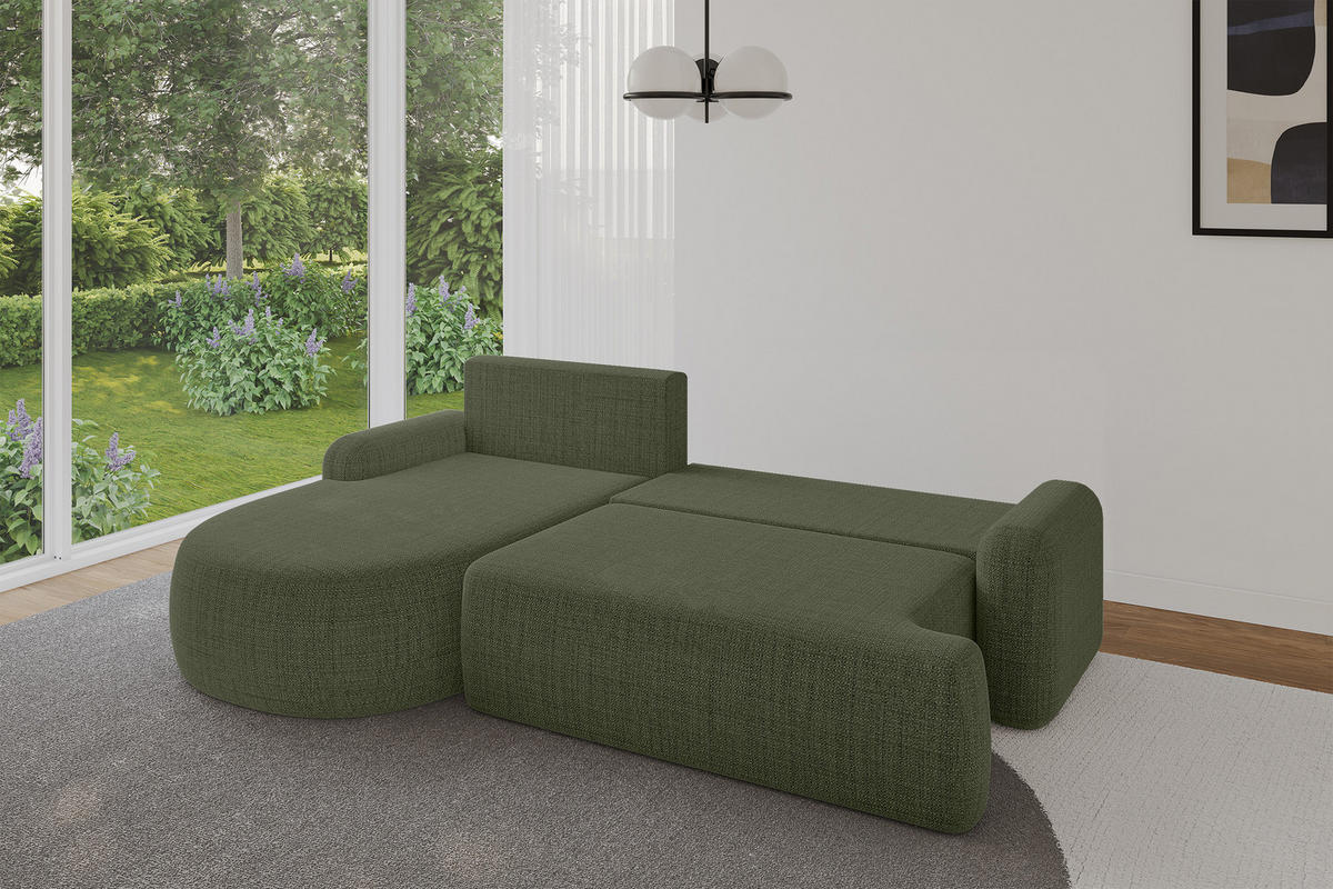 WOHNLANDSCHAFT mit Schlaffunktion und Bettkasten LIRA-L - 264x172x89 Grün - Grün, Holzwerkstoff/Textil (264/172cm) - ALTDECOR