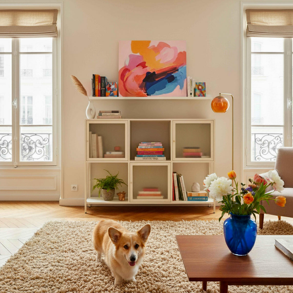 SIDEBOARD, Ekru - Weiß, Stein (35/90/120cm) - Oviala