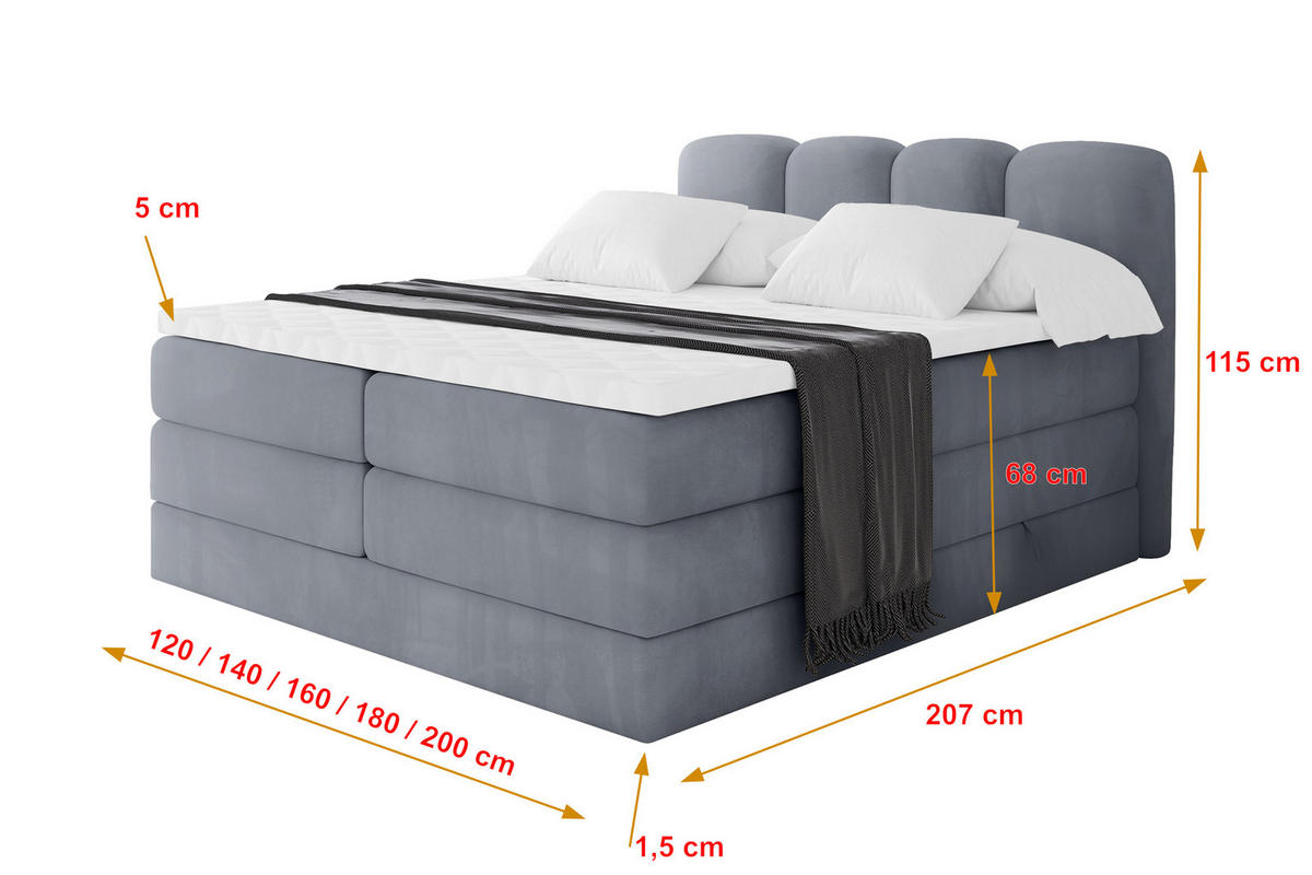 BOXBETT mit Matratze H3|H4 - NINA KING - 160x200 cm - Grau - Anthrazit, Holzwerkstoff (160/200cm) - ALTDECOR