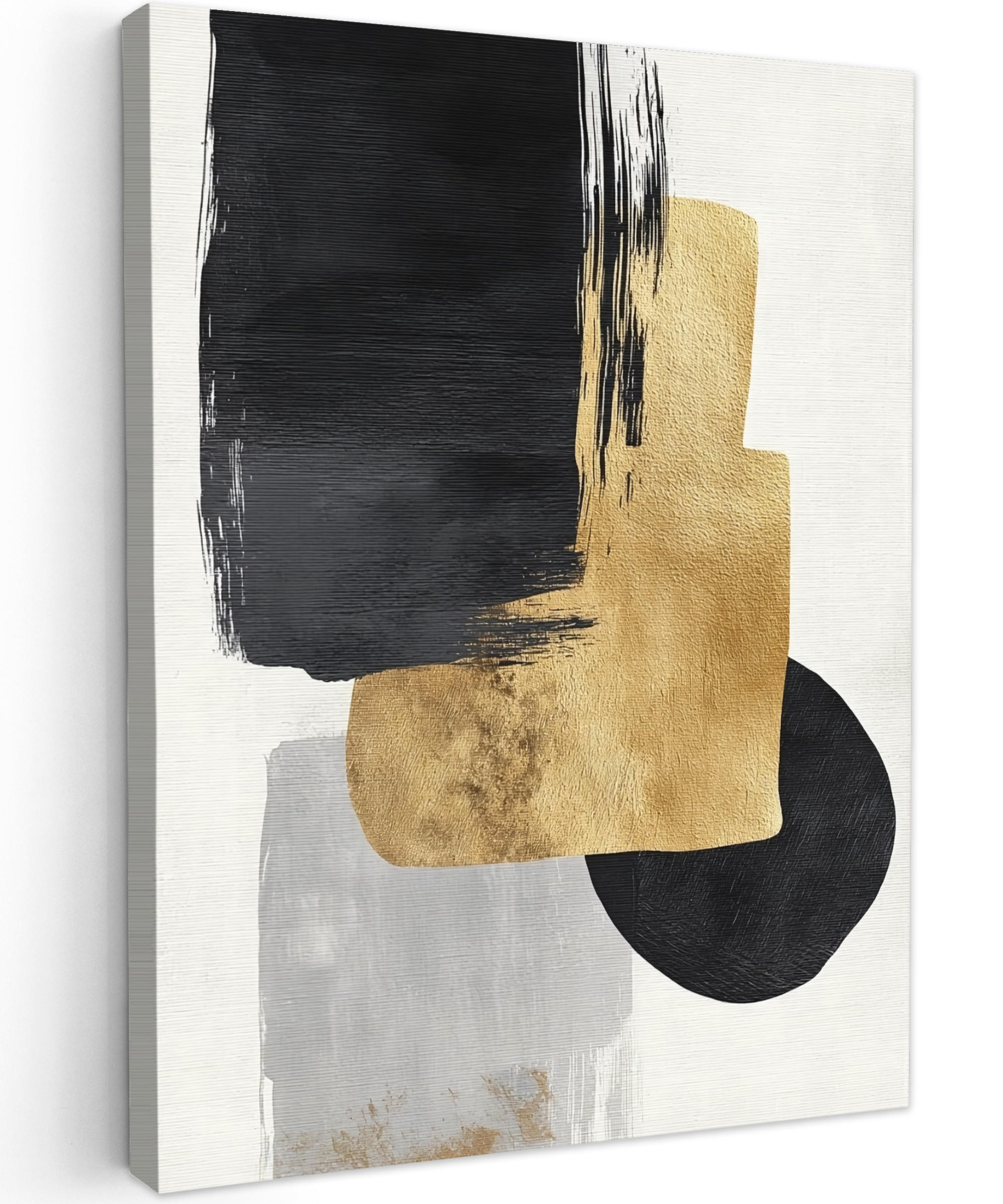 LEINWANDBILD Gold - Rechtecke - Kreise - Abstrakt Wandbild Wohnzimmer 60x80 cm - Weiß, Textil (60/80cm) - MuchoWow