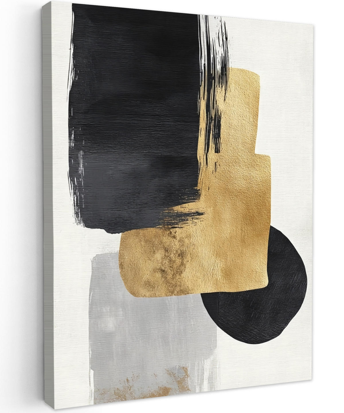 LEINWANDBILD Gold - Rechtecke - Kreise - Abstrakt Wandbild Wohnzimmer 60x80 cm - Weiß, Textil (60/80cm) - MuchoWow