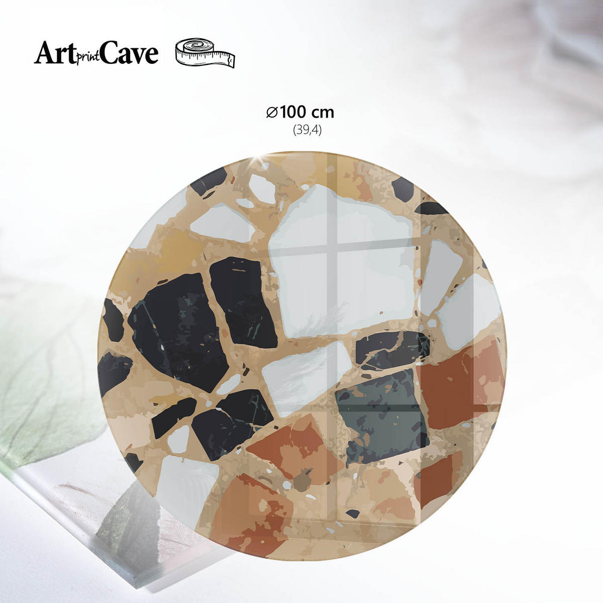 TISCHPLATTE fi100 cm – Abstraktes Mosaik - Braun, Glas (100/100/0.4cm) - Wallfluent