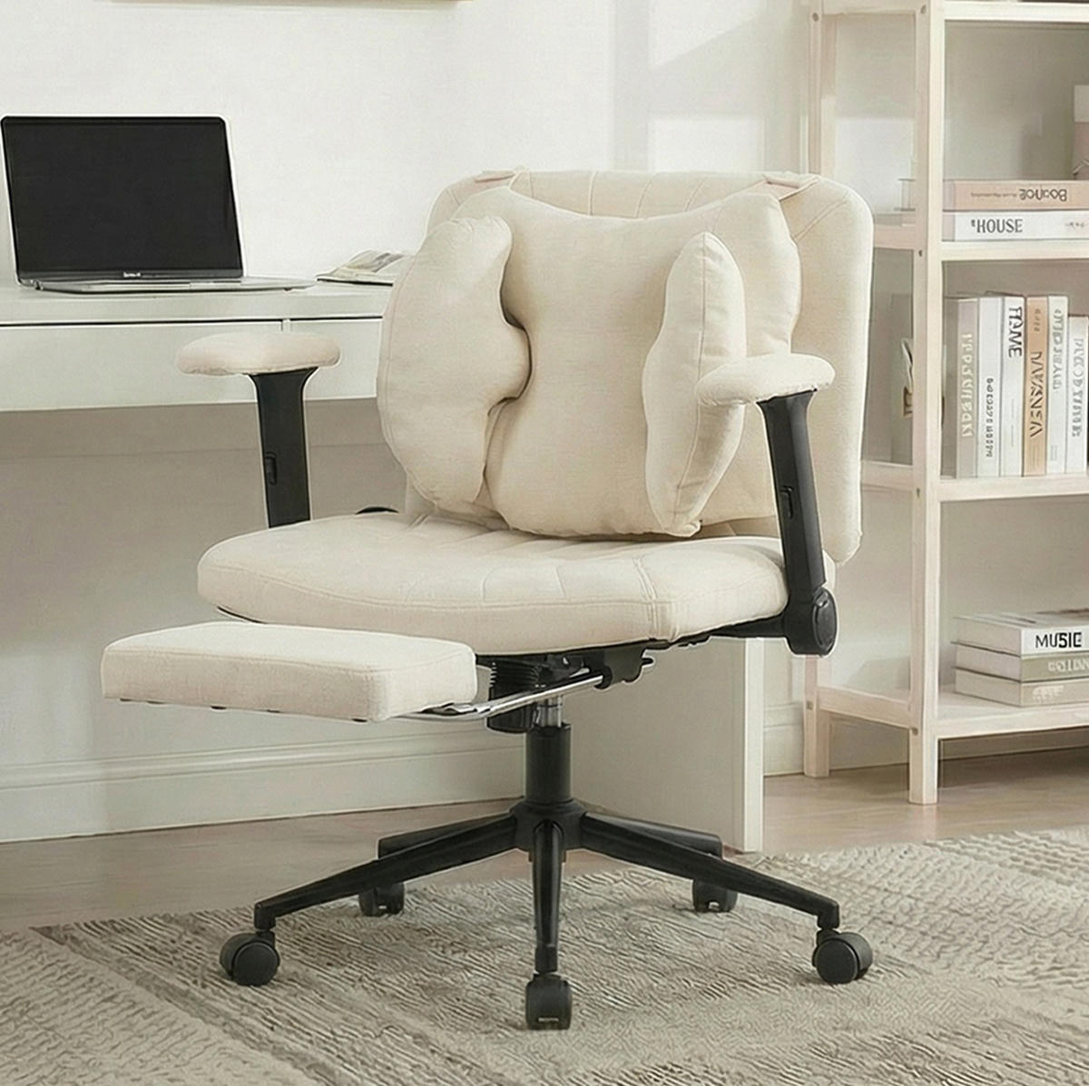 BÜROSTUHL in Beige 55x80x86 cm mit Drehfunktion und verstellbarem Lendenkissen - Beige, Textil (80/86/55cm) - IVMEU