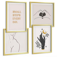 BILDER SET 4er Set - 50x50 cm & 40x60 cm Goldrahmen - Minimalistische Boho-Illustrationen - Goldfarben, Kunststoff (50/50cm) - TULUP