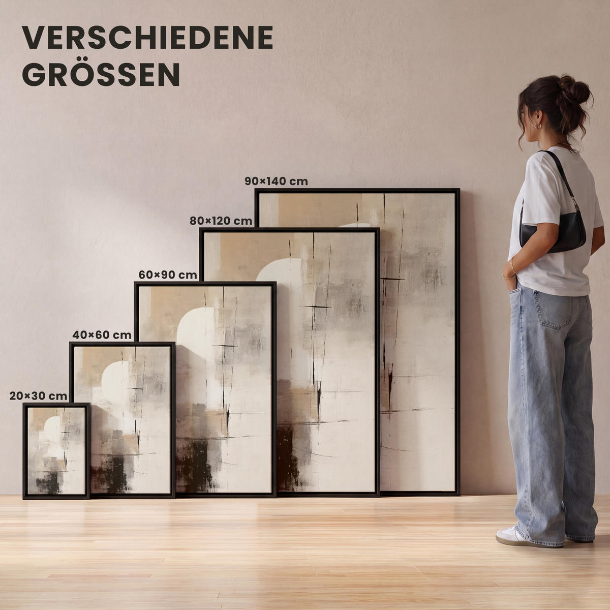 LEINWAND Bilder mit Rahmen - Abstrakt - Kunst - Grau - 60x90 - Hellgrau, Textil (60/90cm) - MuchoWow