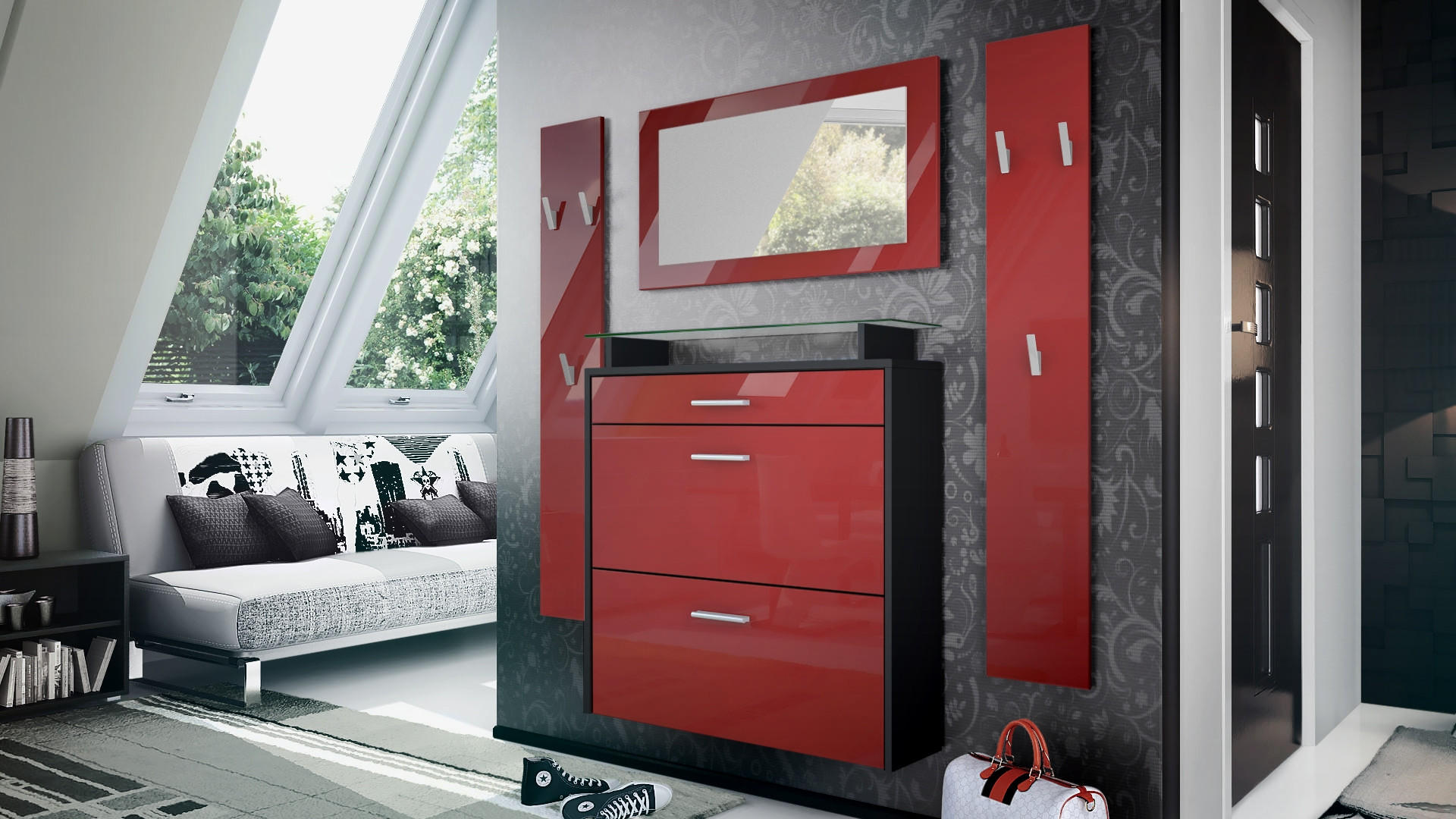 GARDEROBE Malea Front in Bordeaux Hochglanz - Bordeaux, Holzwerkstoff (180/180/23cm) - Vladon