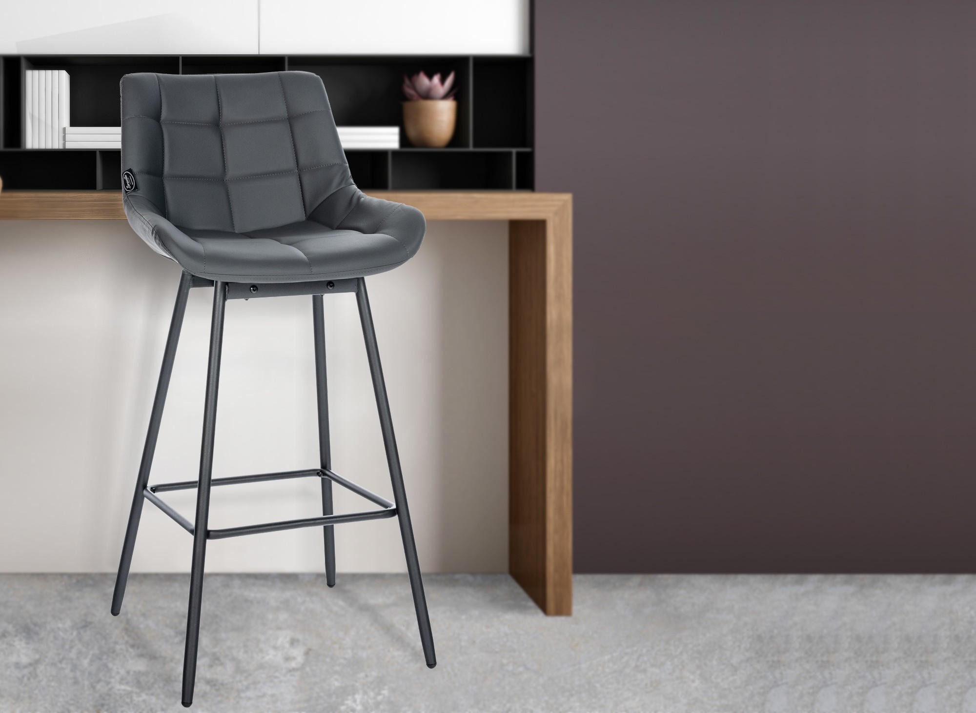 BARHOCKER Lederlook grau - Schwarz/Grau, Textil/Metall (49/105/56cm) - CLP