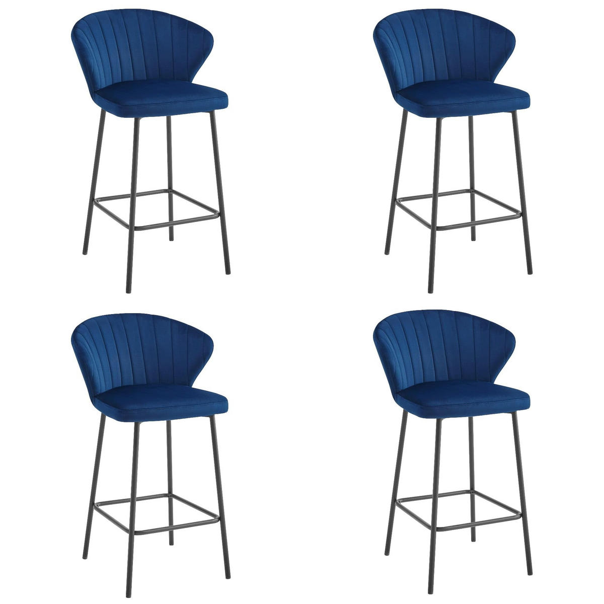 BARHOCKER 4er Set Marineblauer Samt, Bequeme Sitzfläche, Dunkelgraue Füße - Blau, Textil (43/46/33cm) - Best For Home