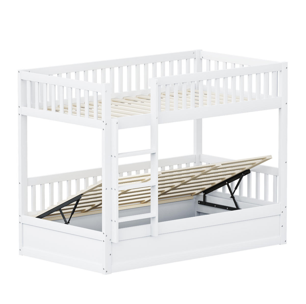 POSCHODOVÁ posteľ 90/200 cm biela z masívneho dreva s hydraulickým úložným priestorom - biela, drevo (90/200cm) - OKWISH