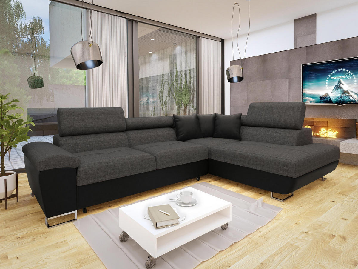ECKSOFA Cotere Lux, Seite: Rechts - Dunkelgrau, Holz/Textil (270/202cm) - MIRJAN24