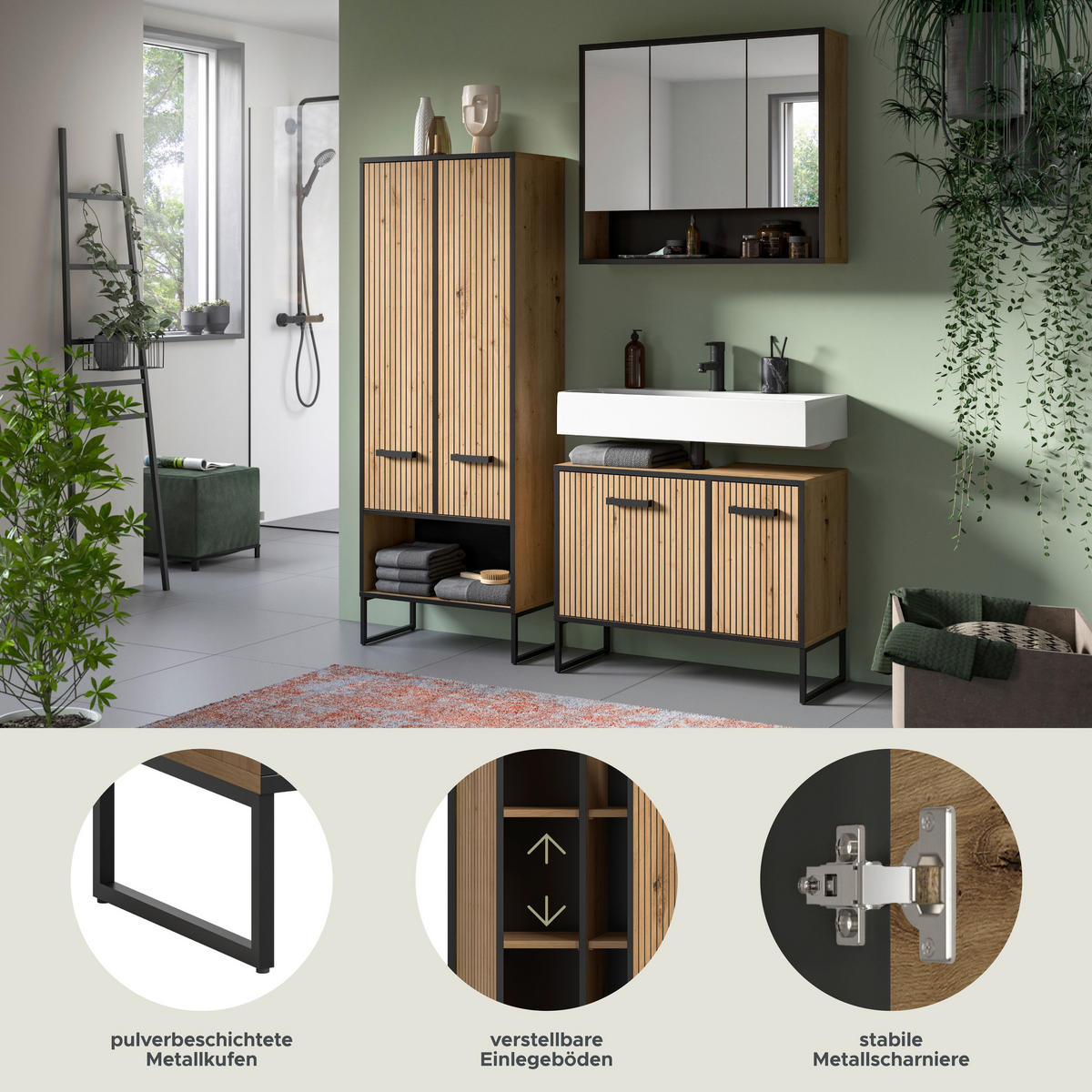 BAD-SET BAGNO 3-tlg. (B/H/T: ca. 154/192/36 cm) in Artisan Oak Nachbildung/Artisan Oak Nachbildung - Eiche Artisan, Holzwerkstoff (154/192/36cm)